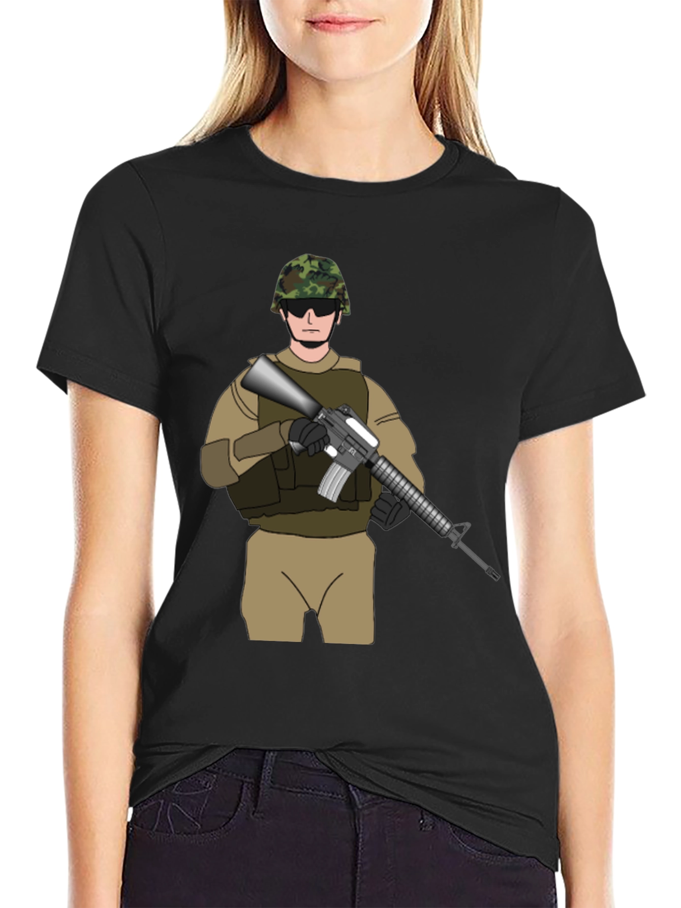 Military Soldier Graphic Tee - Black