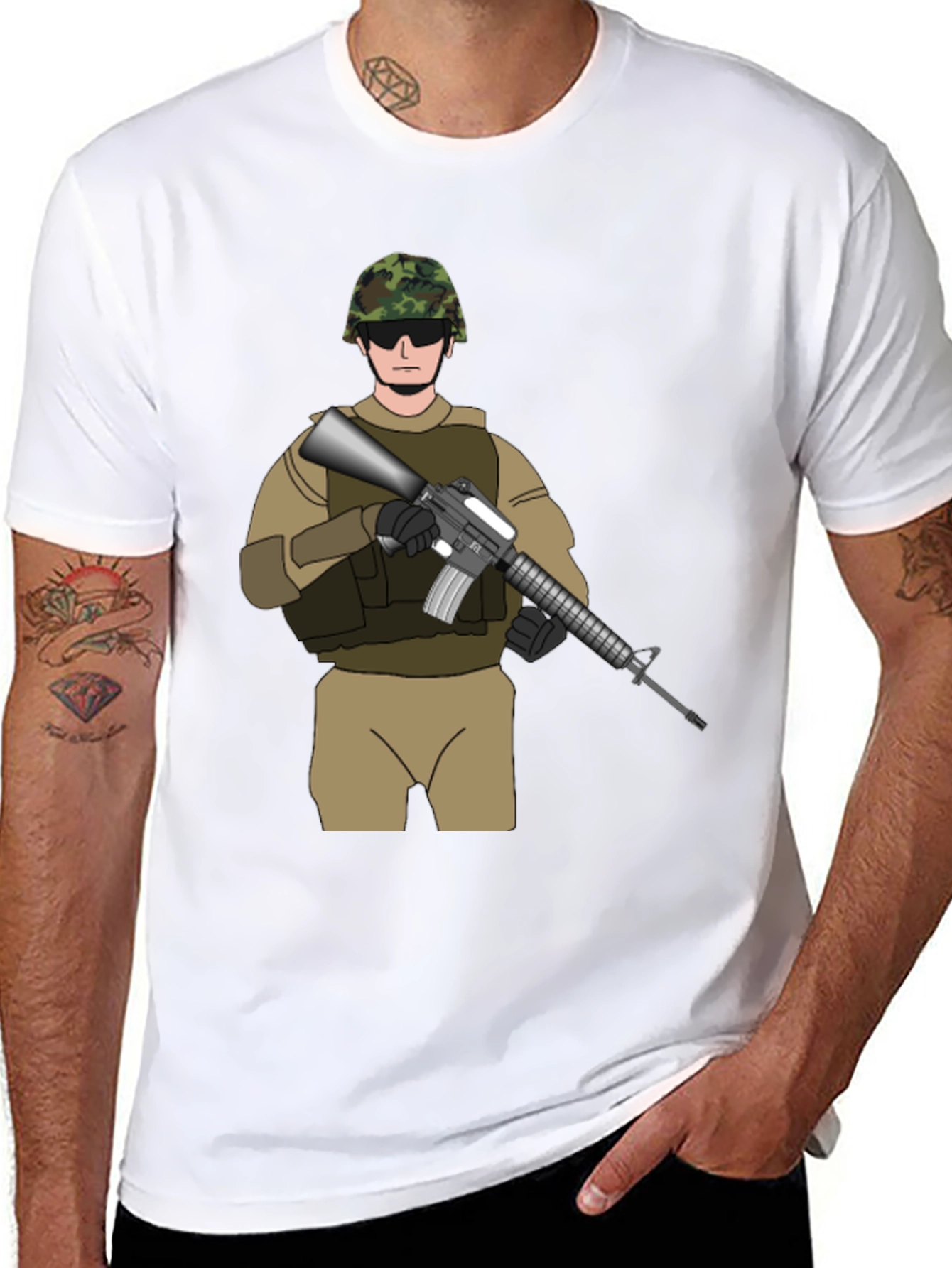 Military Soldier Graphic Tee - Black