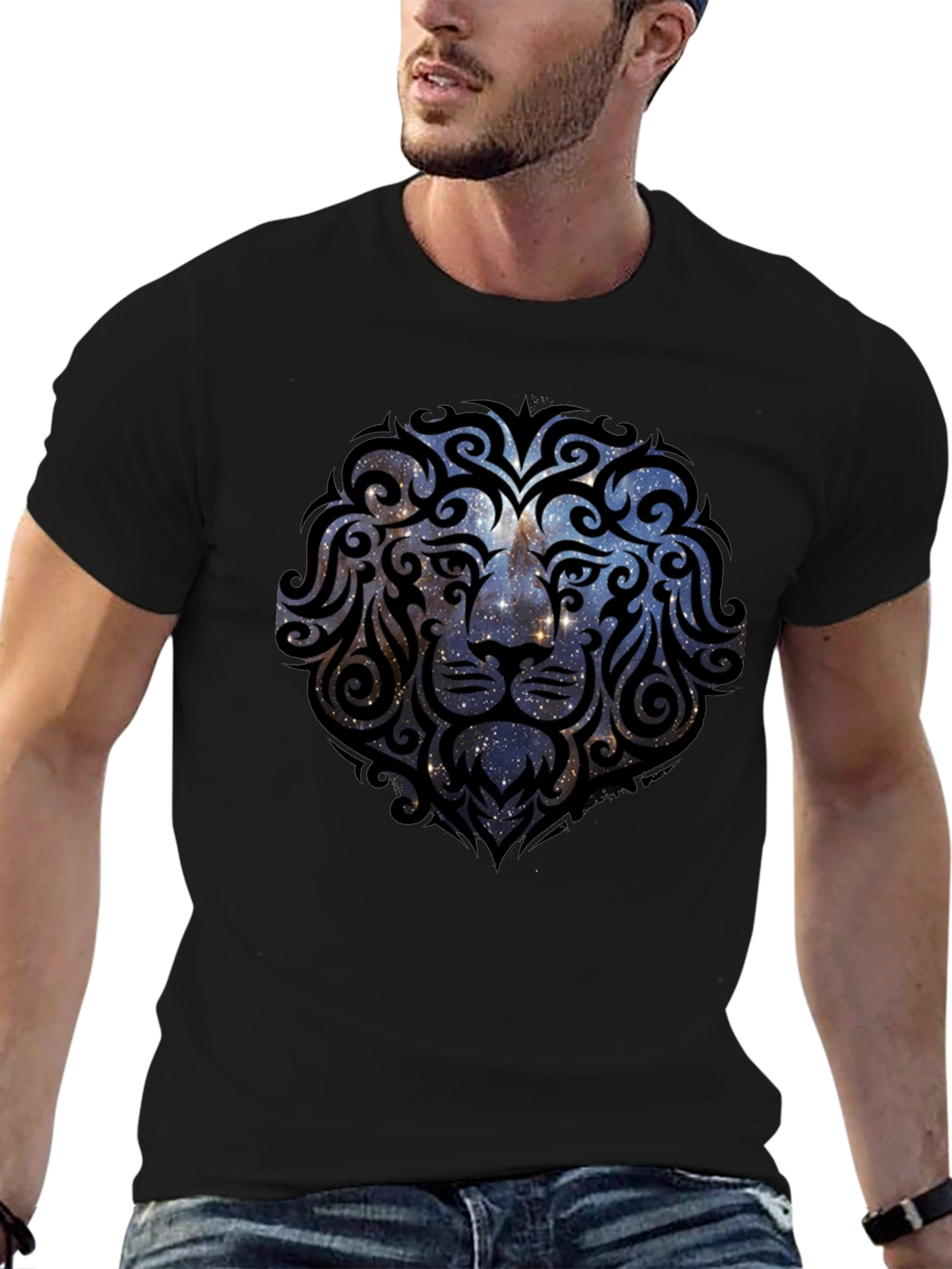 Lion Galaxy T-Shirt - Black Graphic Tee