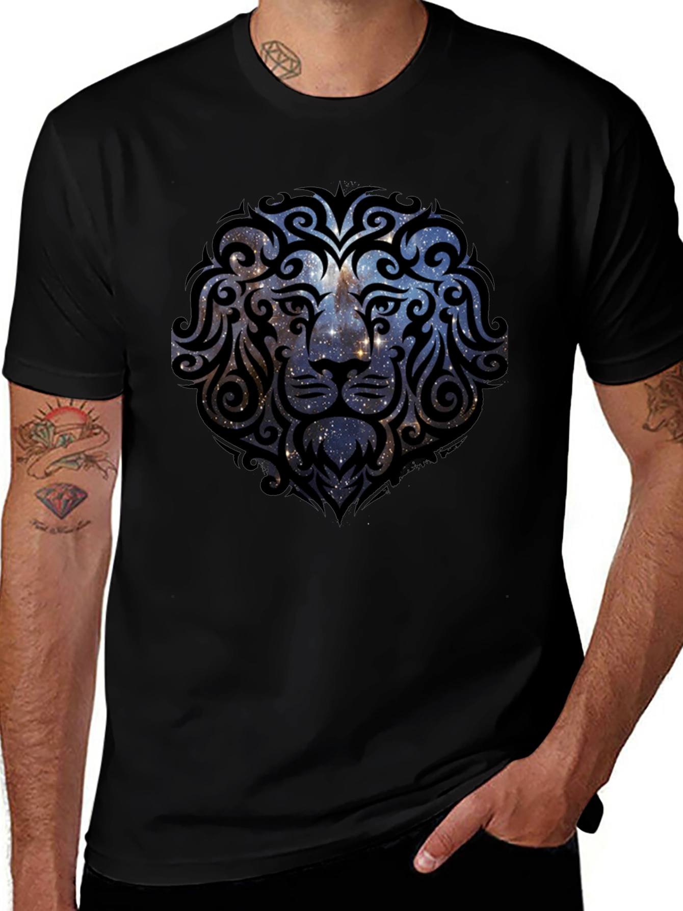 Lion Galaxy T-Shirt - Black Graphic Tee
