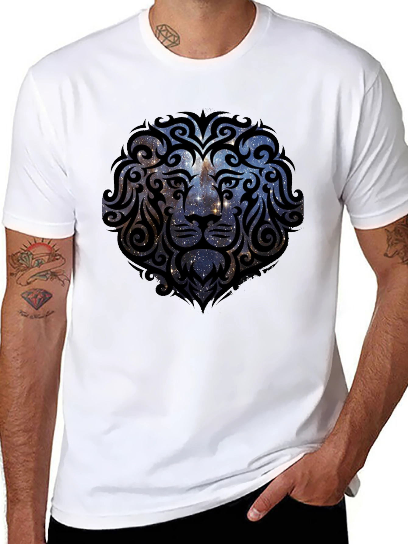 Lion Galaxy T-Shirt - Black Graphic Tee