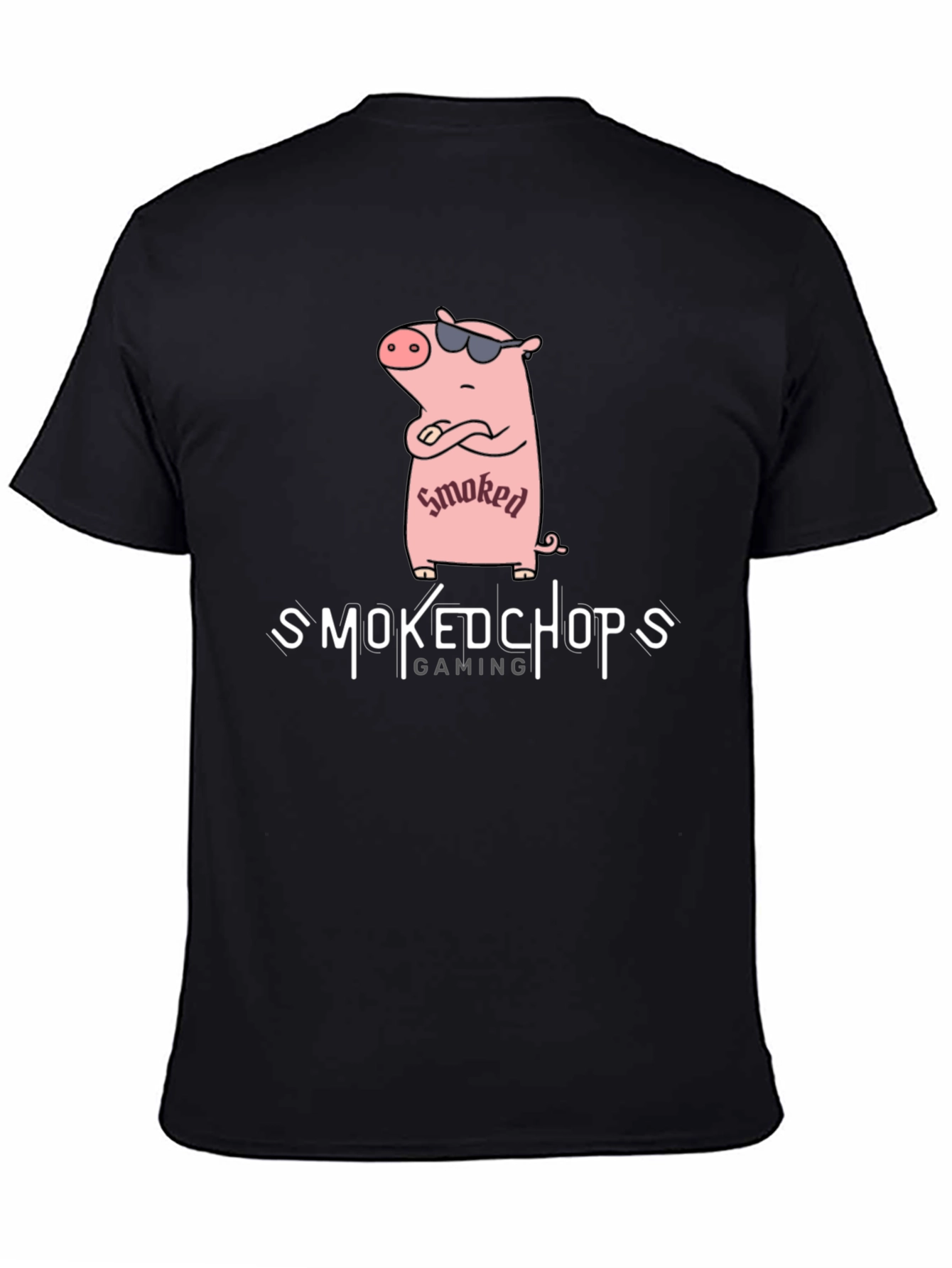 Smoked Chops Gaming Black T-Shirt with Pig Graphic