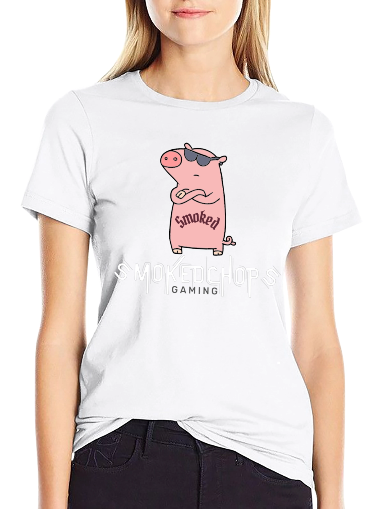 Smoked Chops Gaming Black T-Shirt with Pig Graphic