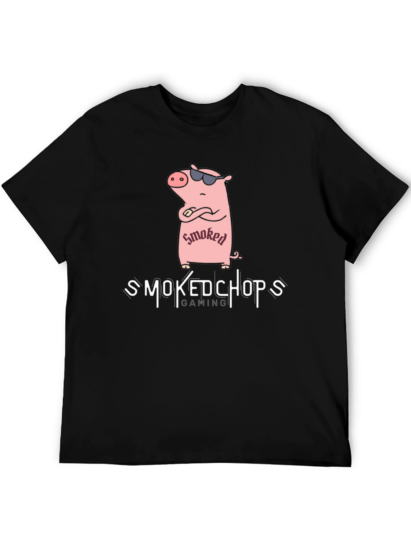 Smoked Chops Gaming Black T-Shirt with Pig Graphic