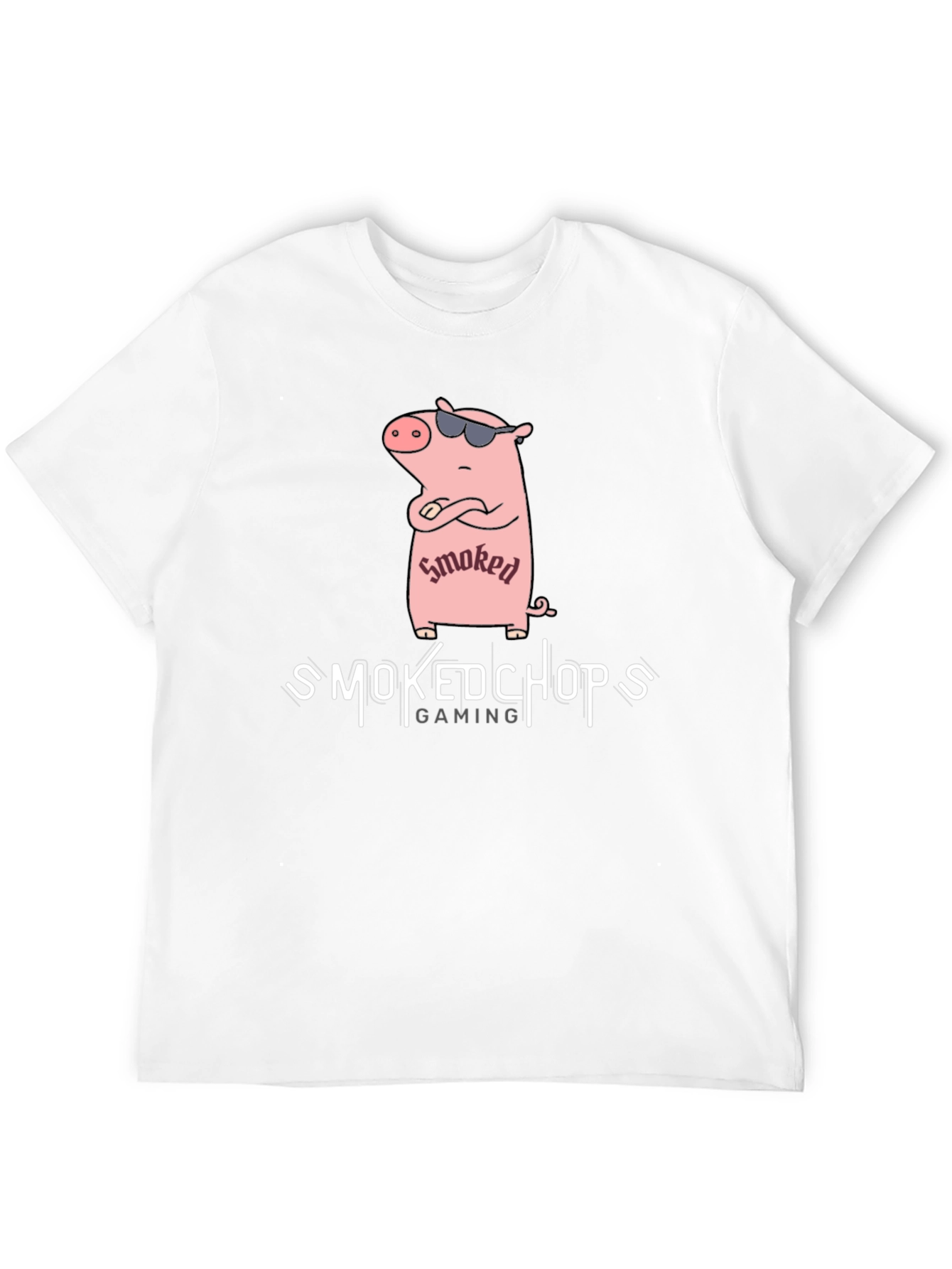 Smoked Chops Gaming Black T-Shirt with Pig Graphic