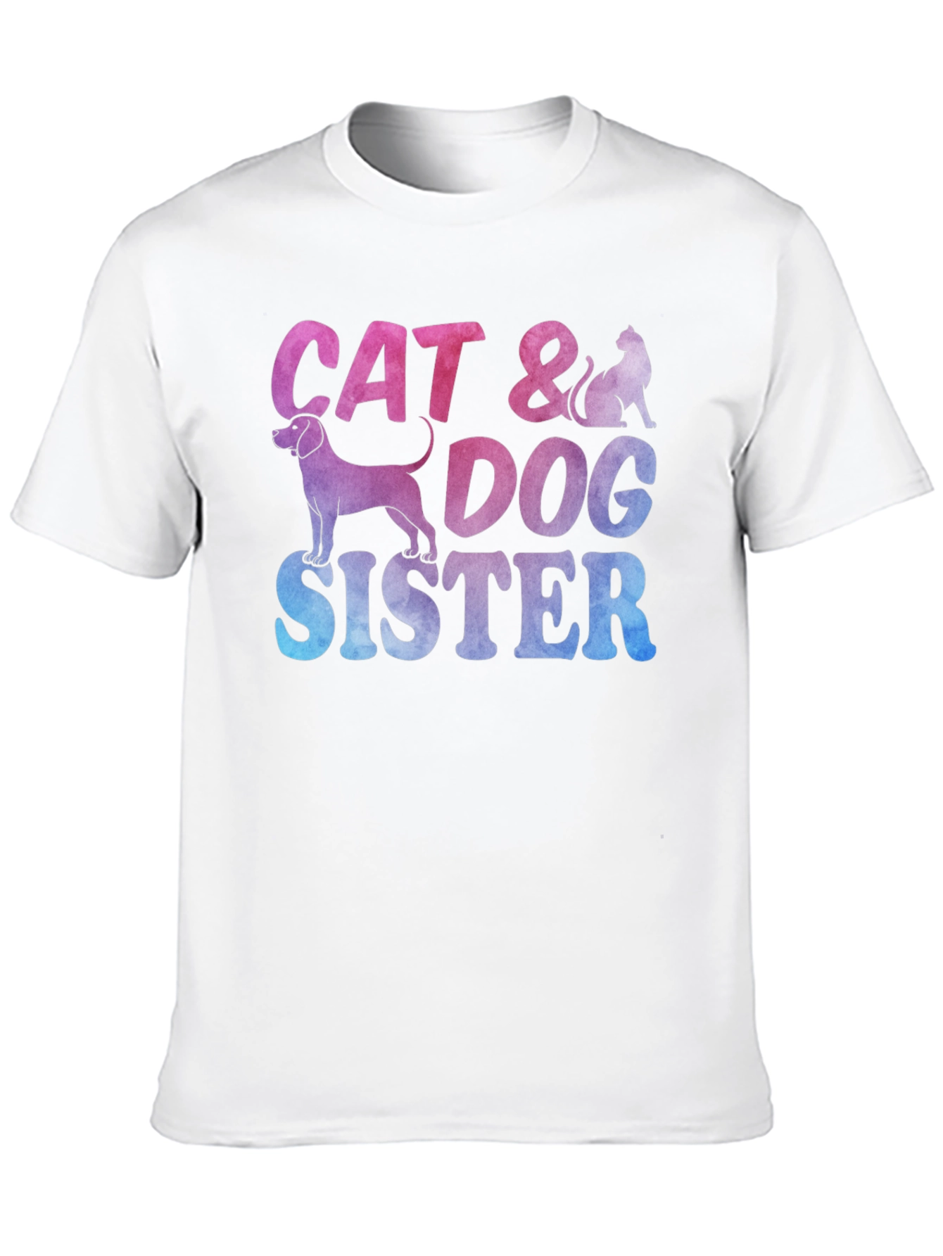 Cat & Dog Sister Novelty Graphic T-Shirt