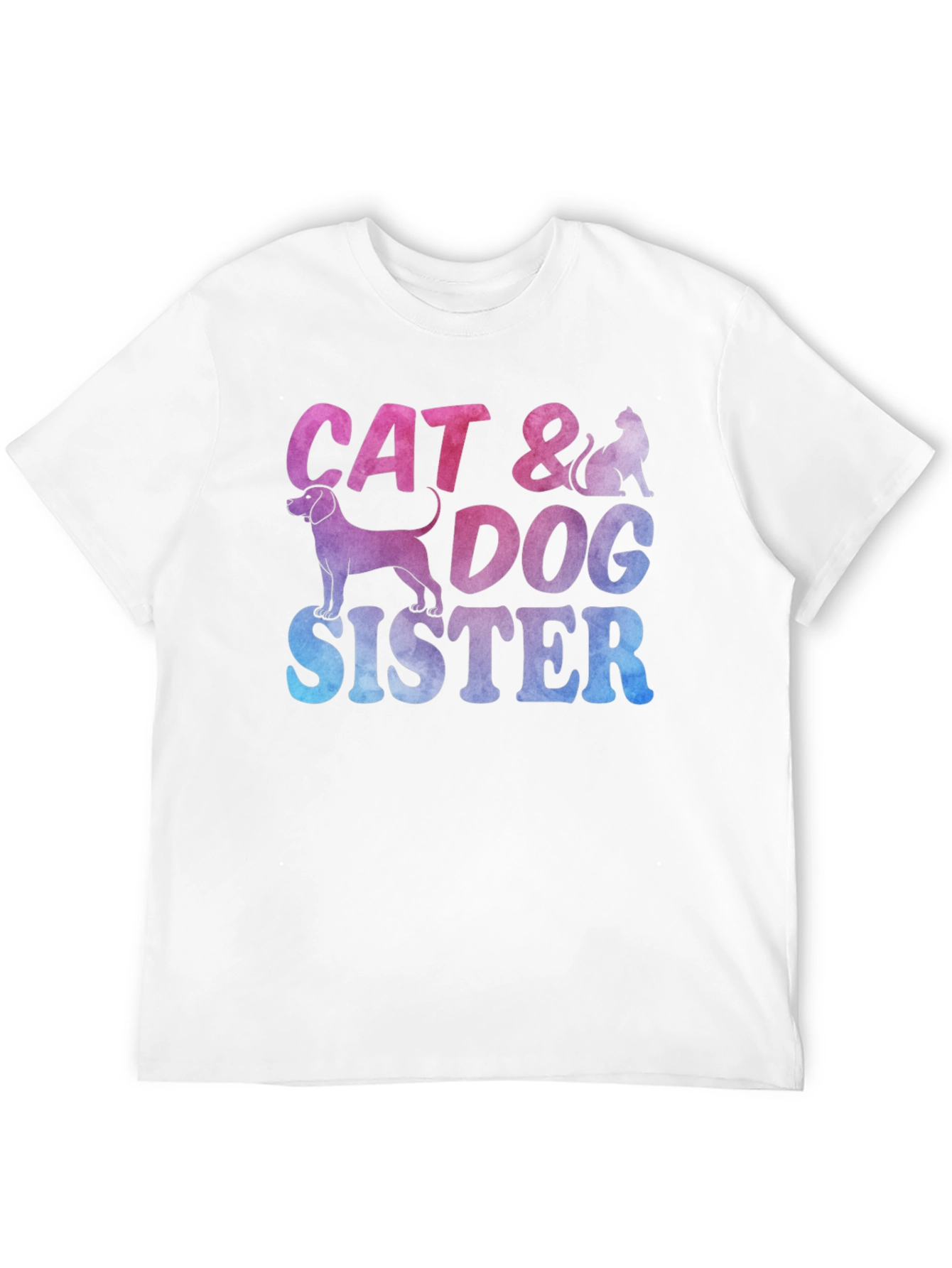Cat & Dog Sister Novelty Graphic T-Shirt