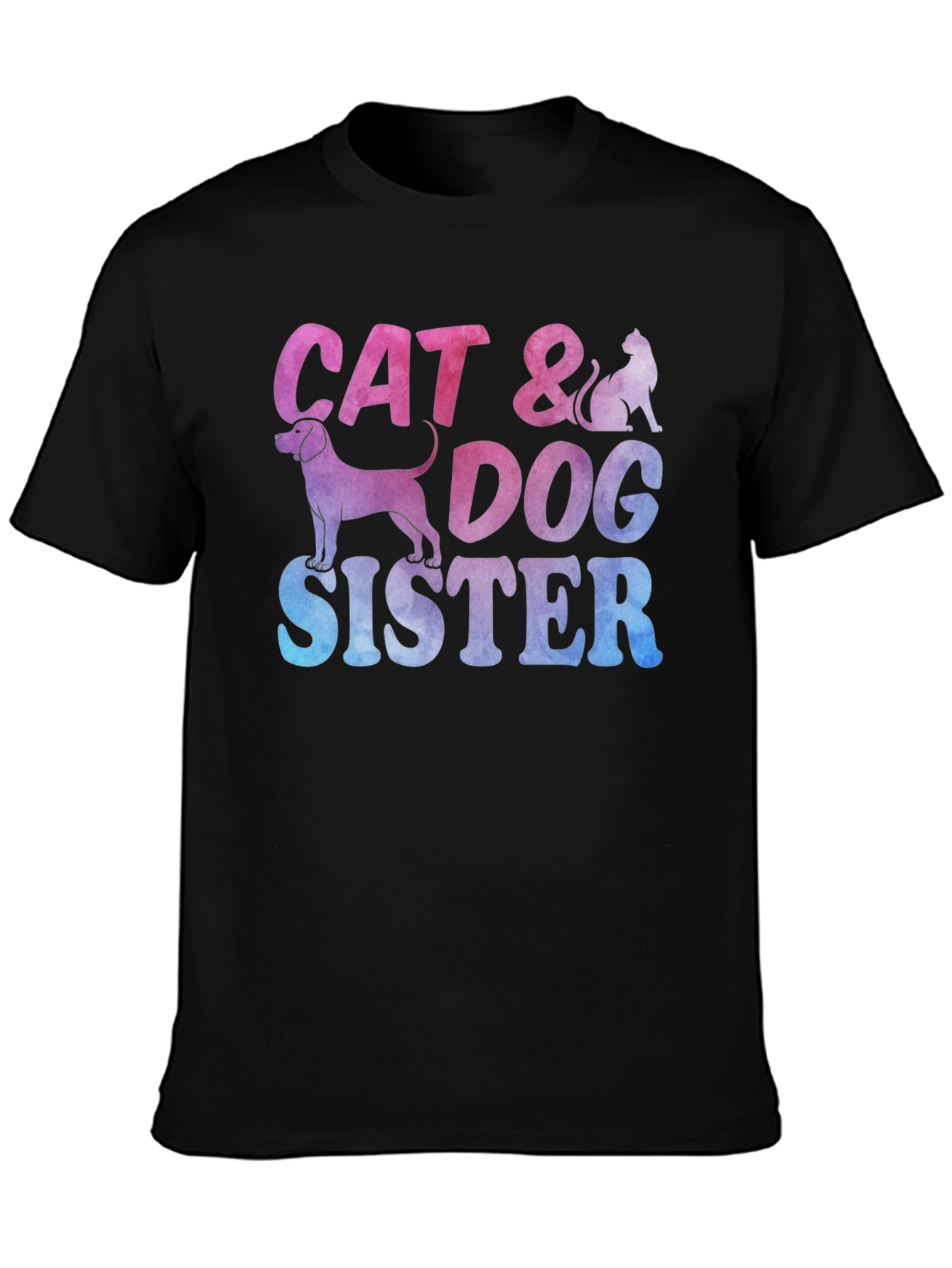 Cat & Dog Sister Novelty Graphic T-Shirt