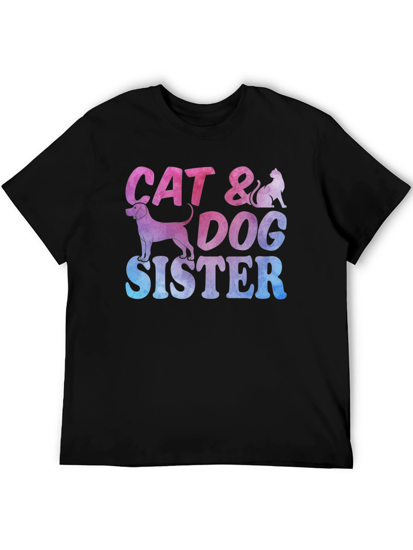 Cat & Dog Sister Novelty Graphic T-Shirt