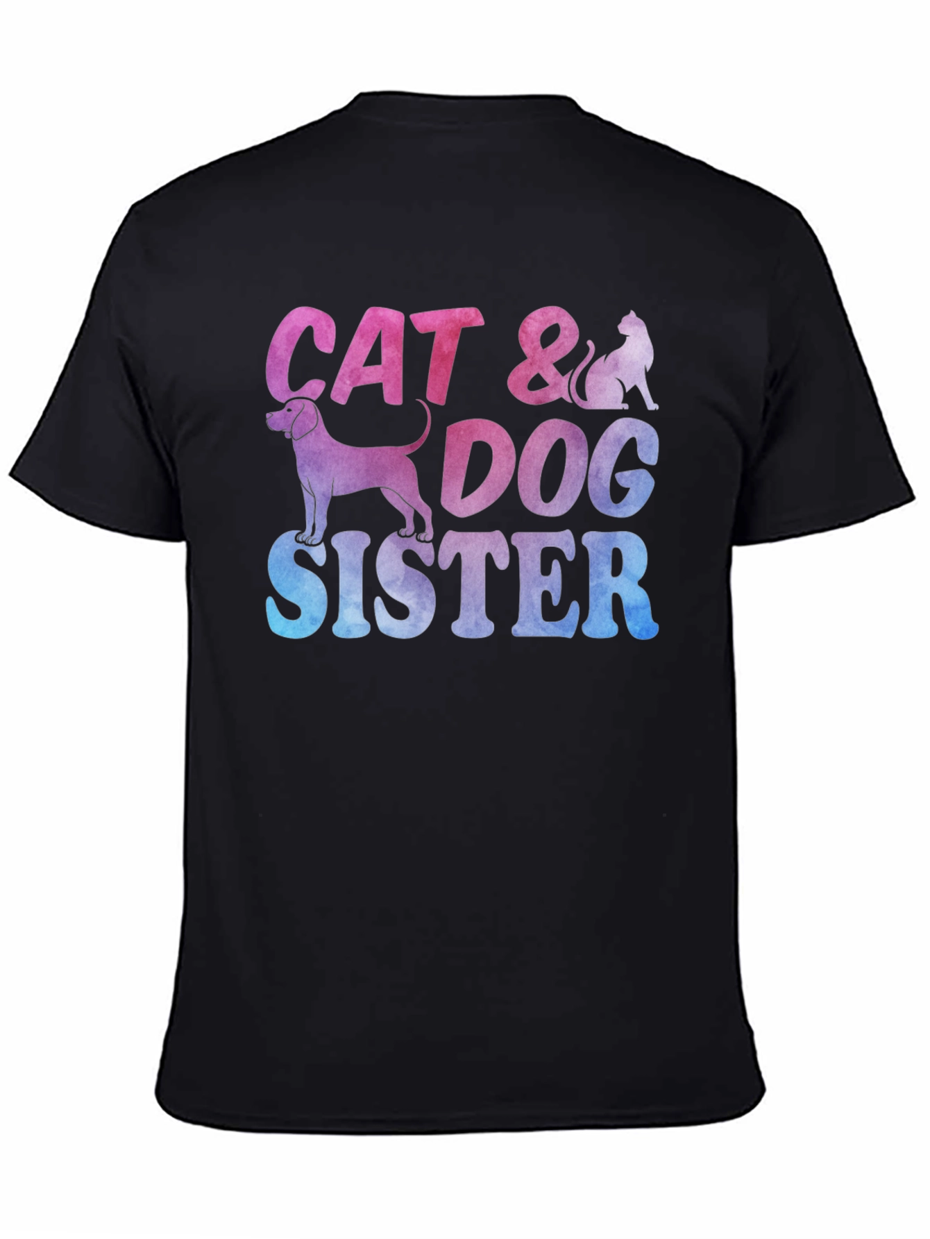 Cat & Dog Sister Novelty Graphic T-Shirt