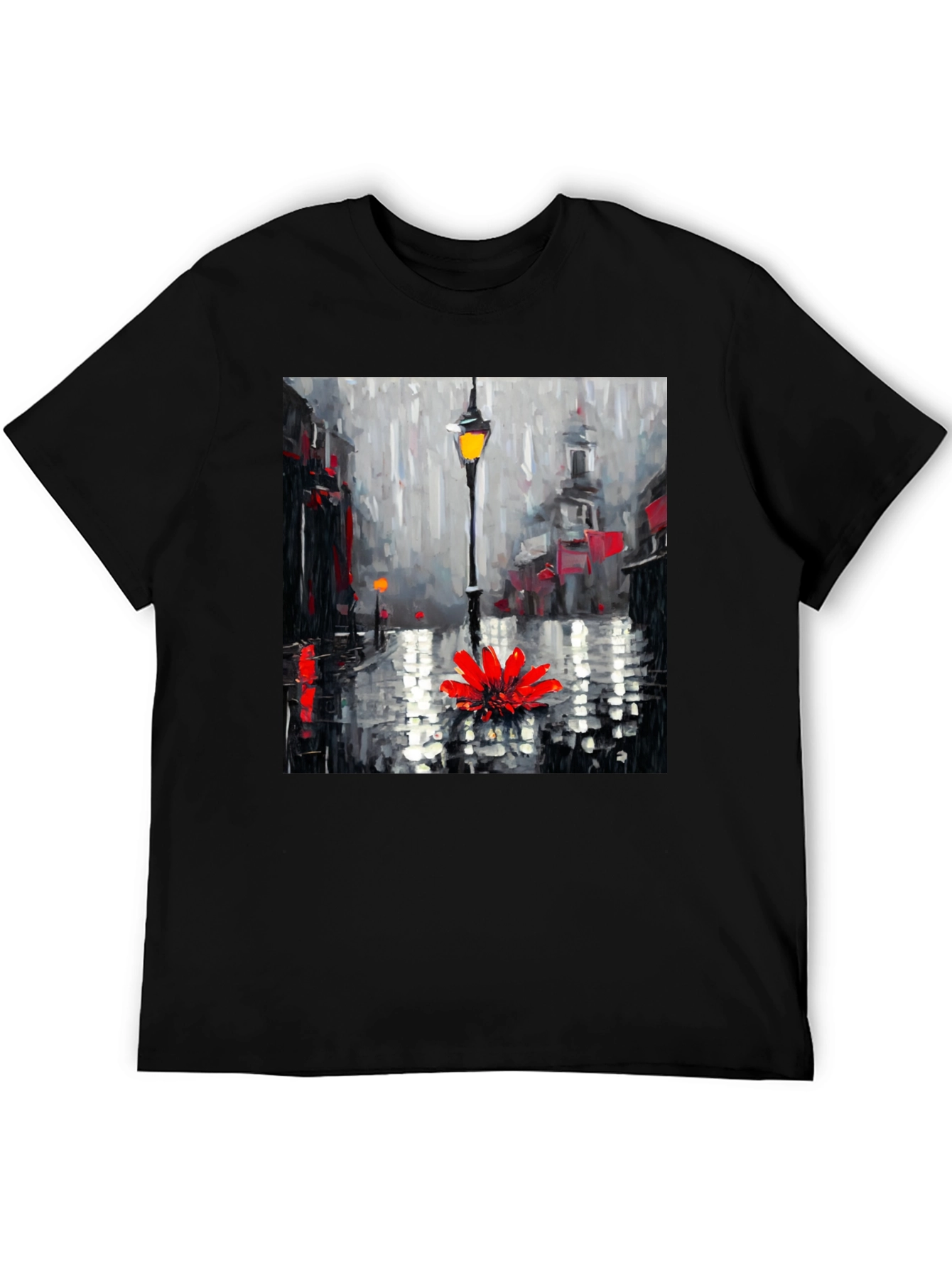 Rainy Day Flower Graphic Tee - Black Casual Shirt