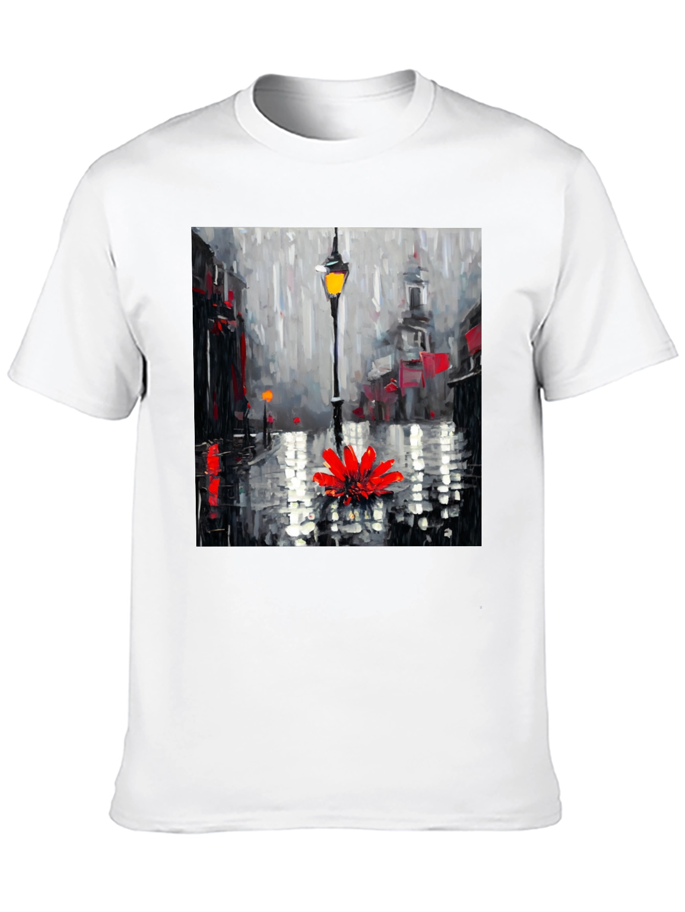 Rainy Day Flower Graphic Tee - Black Casual Shirt