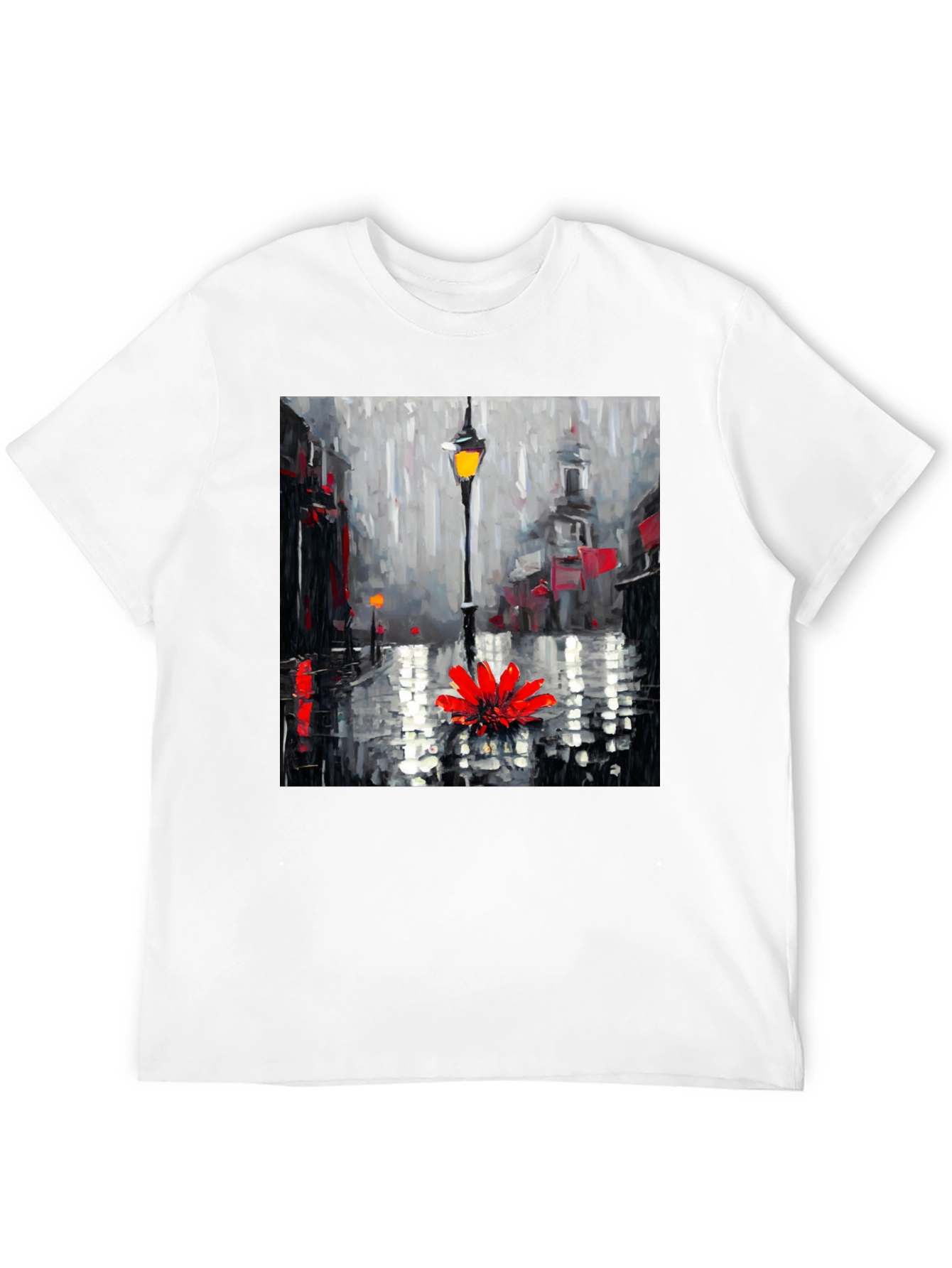 Rainy Day Flower Graphic Tee - Black Casual Shirt