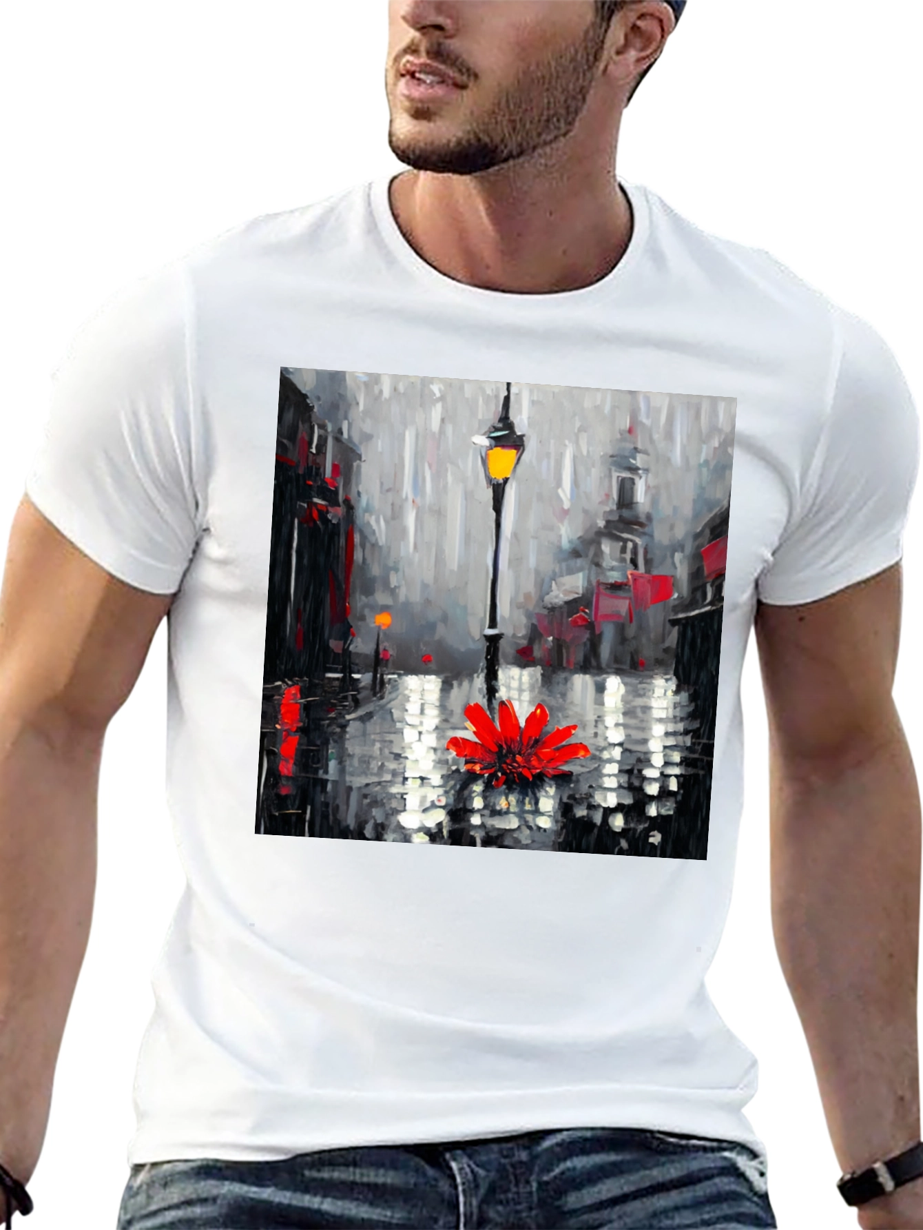 Rainy Day Flower Graphic Tee - Black Casual Shirt