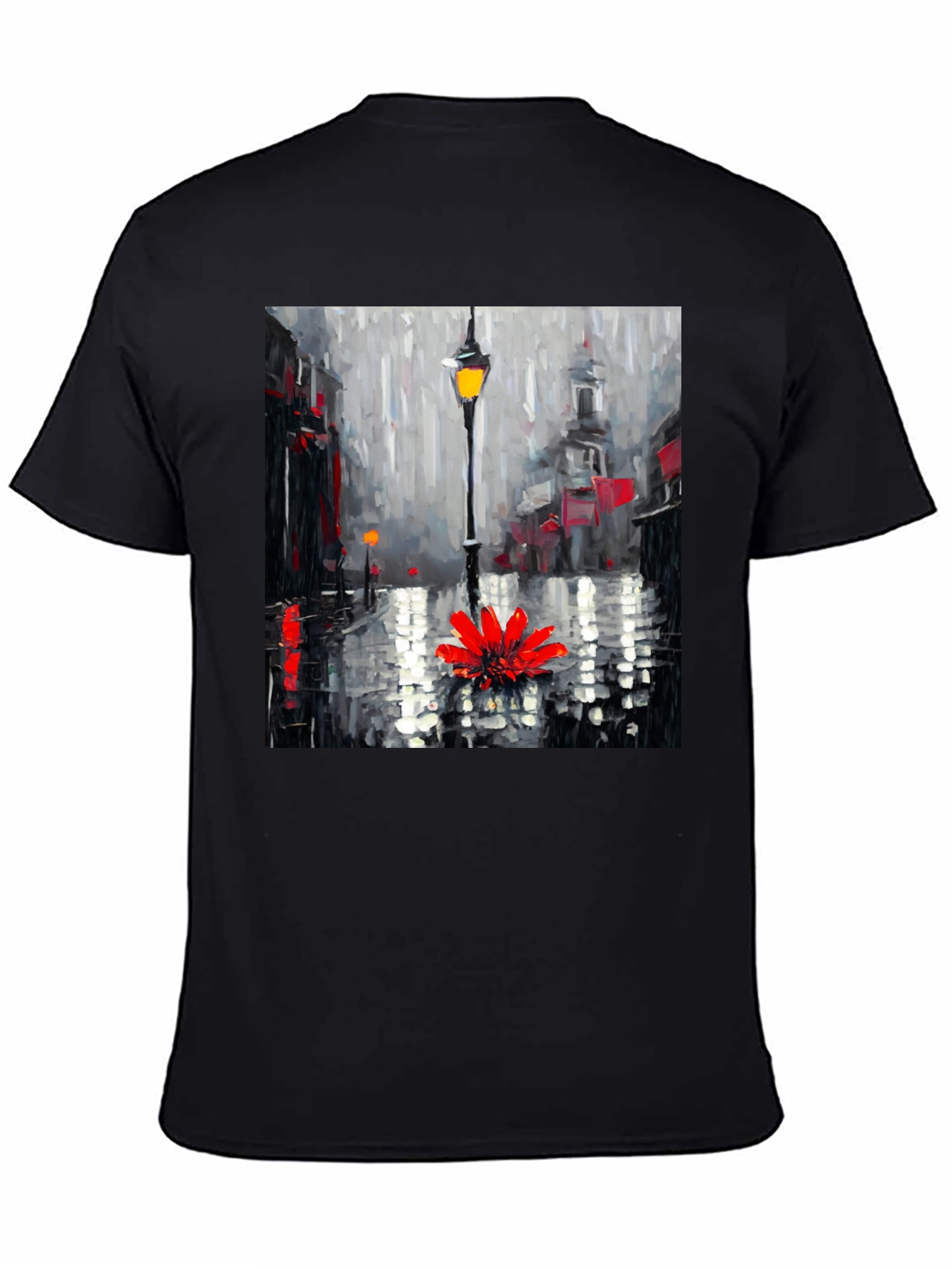 Rainy Day Flower Graphic Tee - Black Casual Shirt