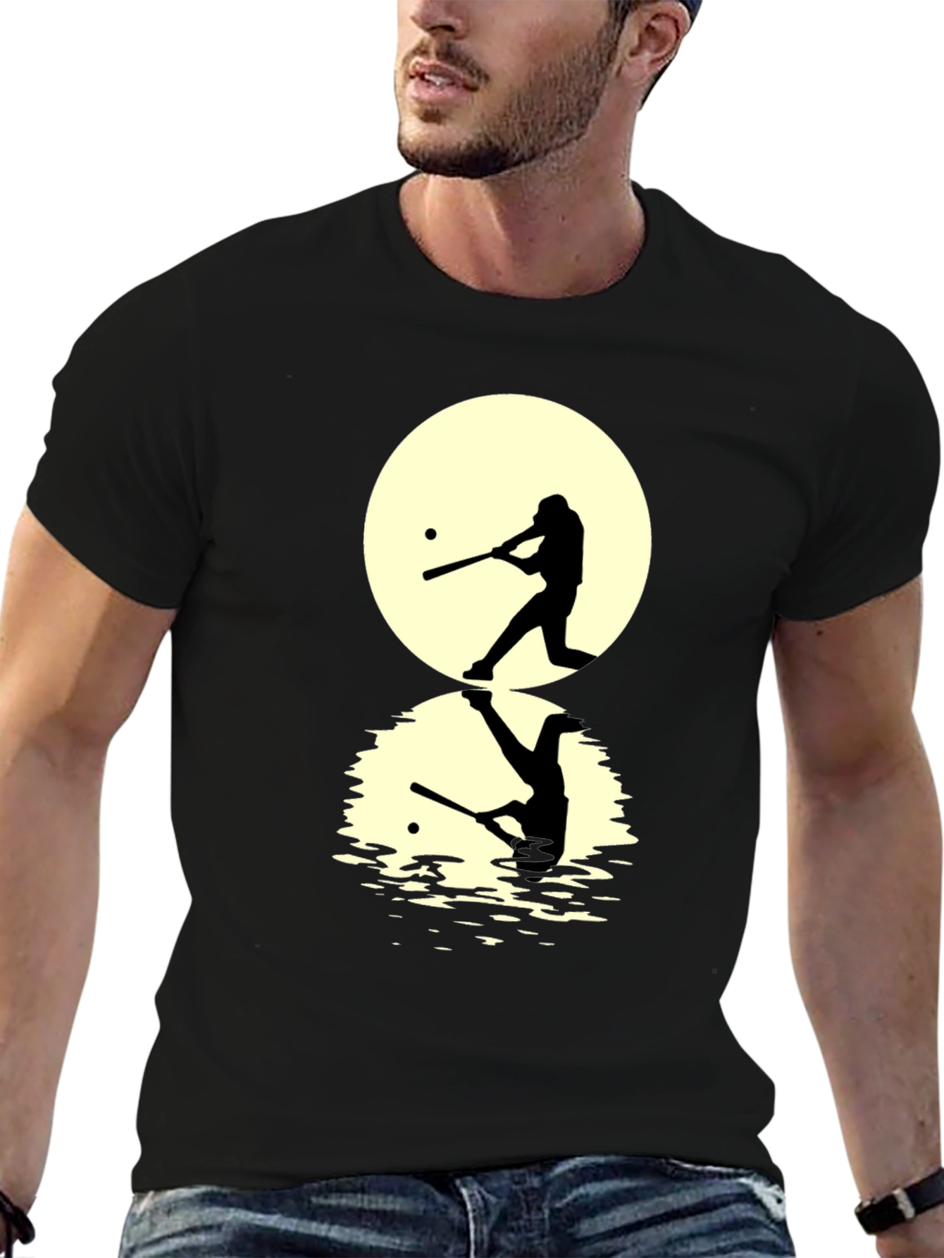 Baseball Silhouette T-Shirt - Moon Reflection Design