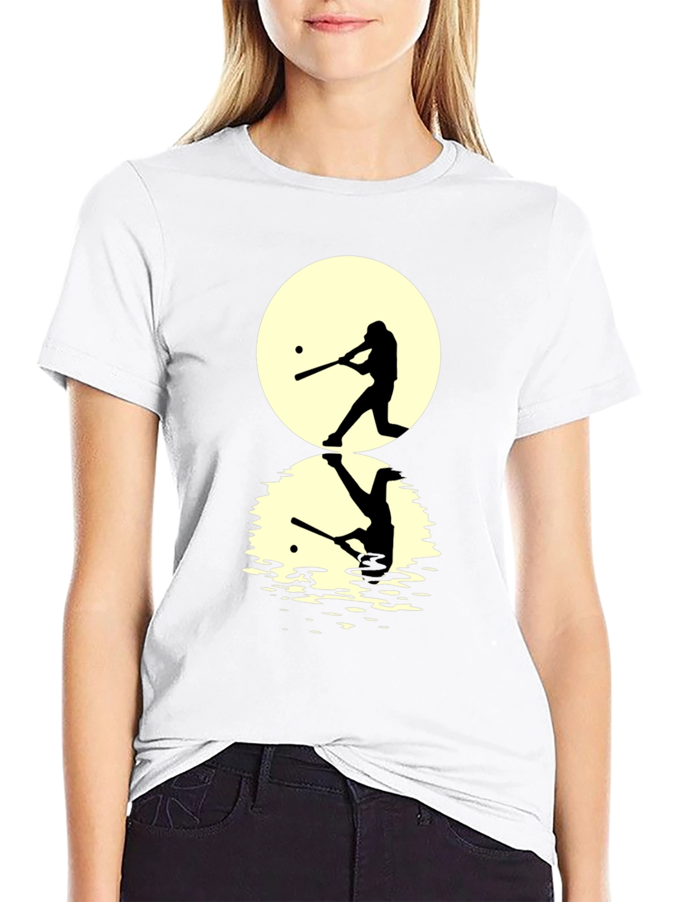 Baseball Silhouette T-Shirt - Moon Reflection Design
