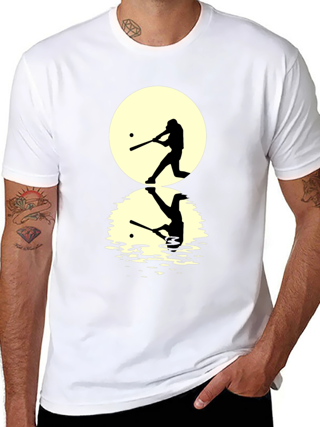 Baseball Silhouette T-Shirt - Moon Reflection Design