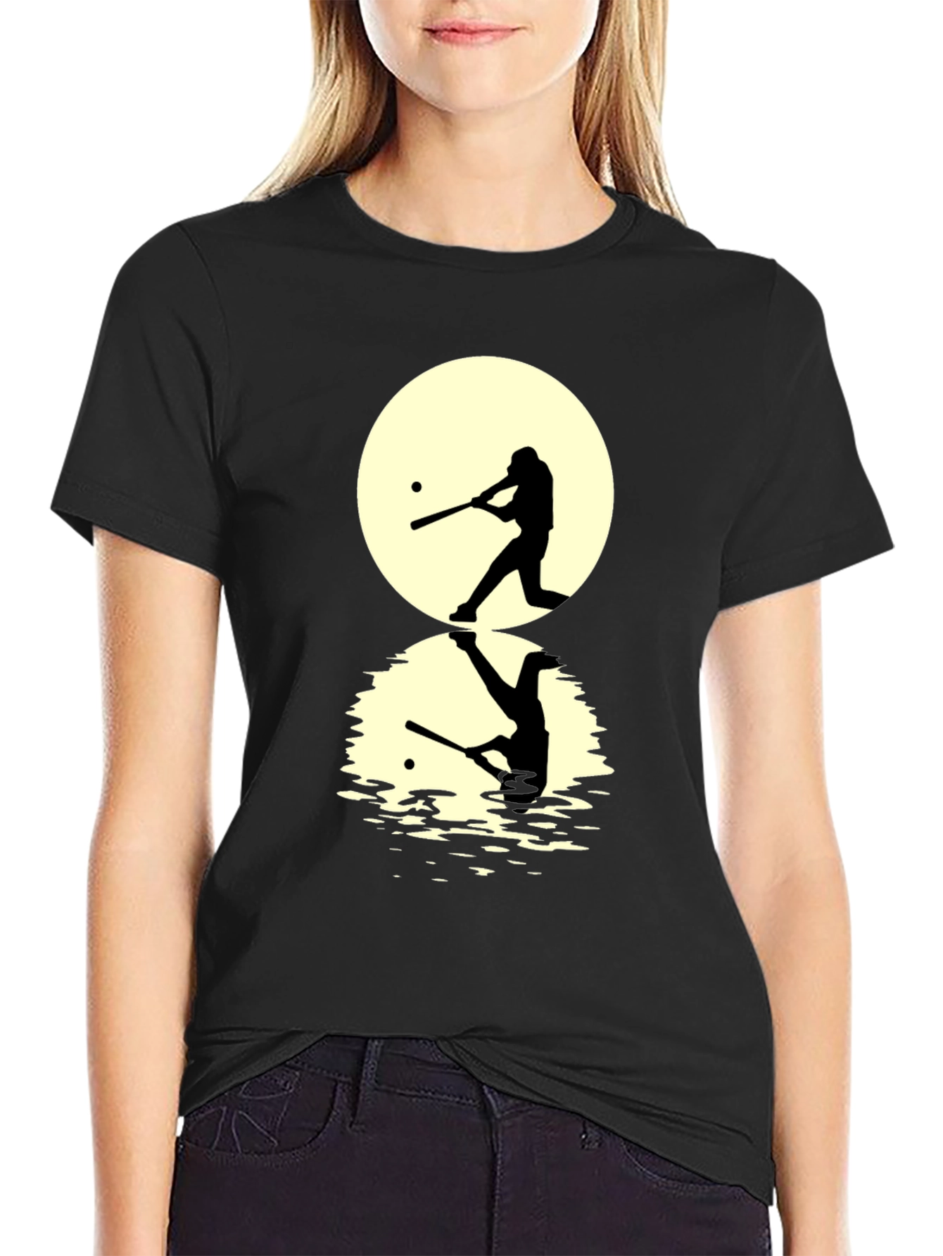 Baseball Silhouette T-Shirt - Moon Reflection Design
