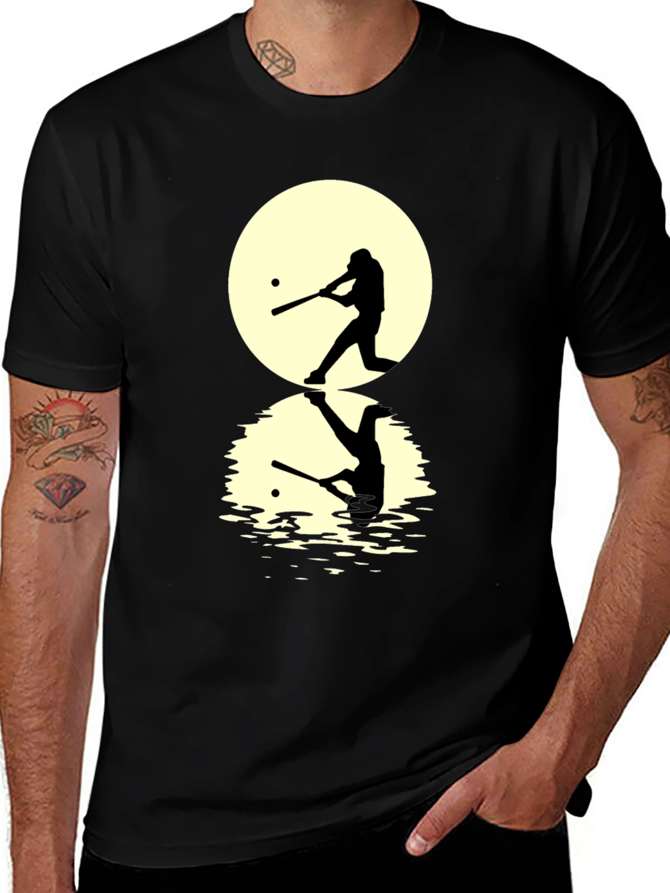 Baseball Silhouette T-Shirt - Moon Reflection Design