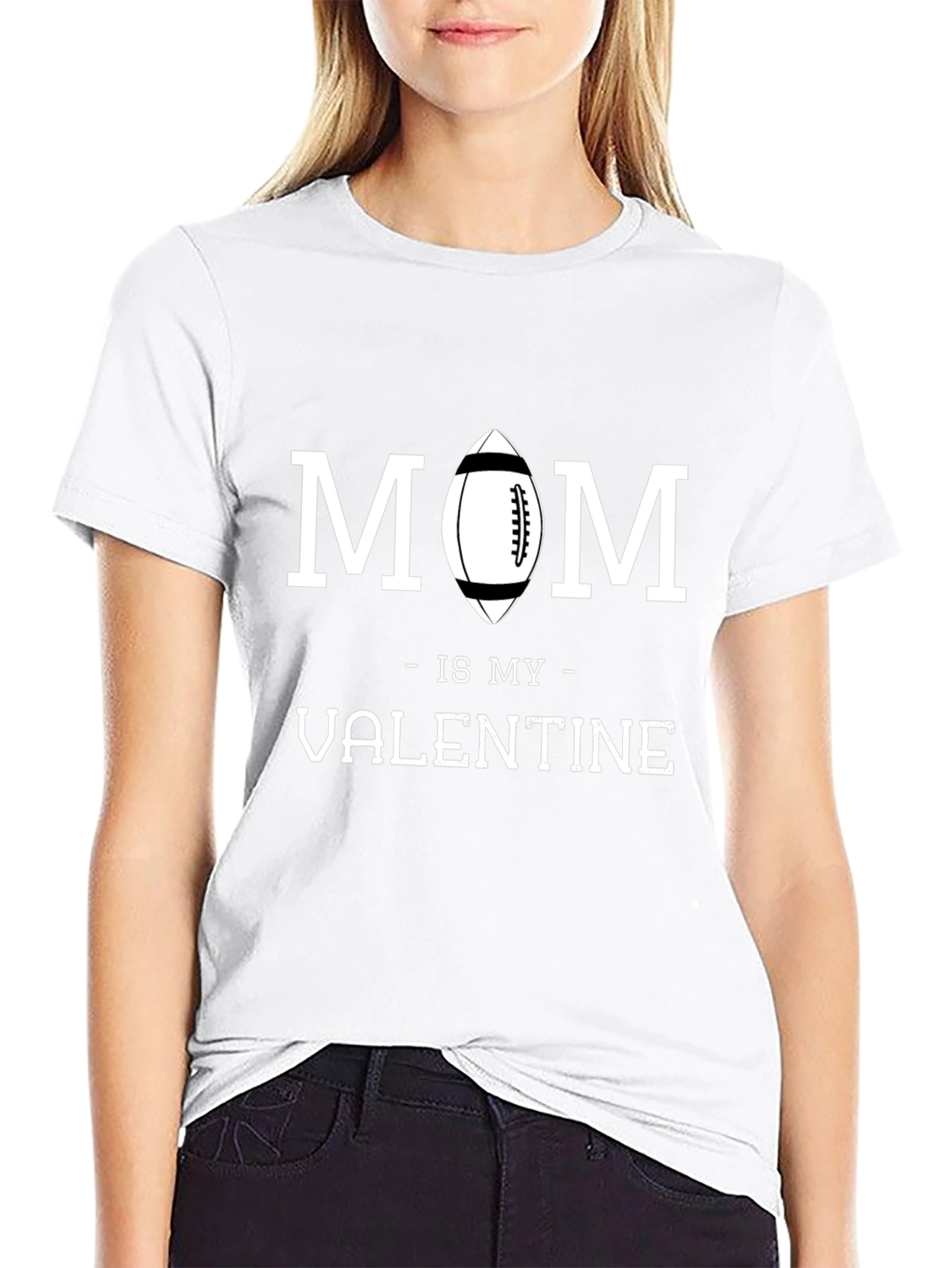 Mom is My Valentine Football Graphic T-Shirt