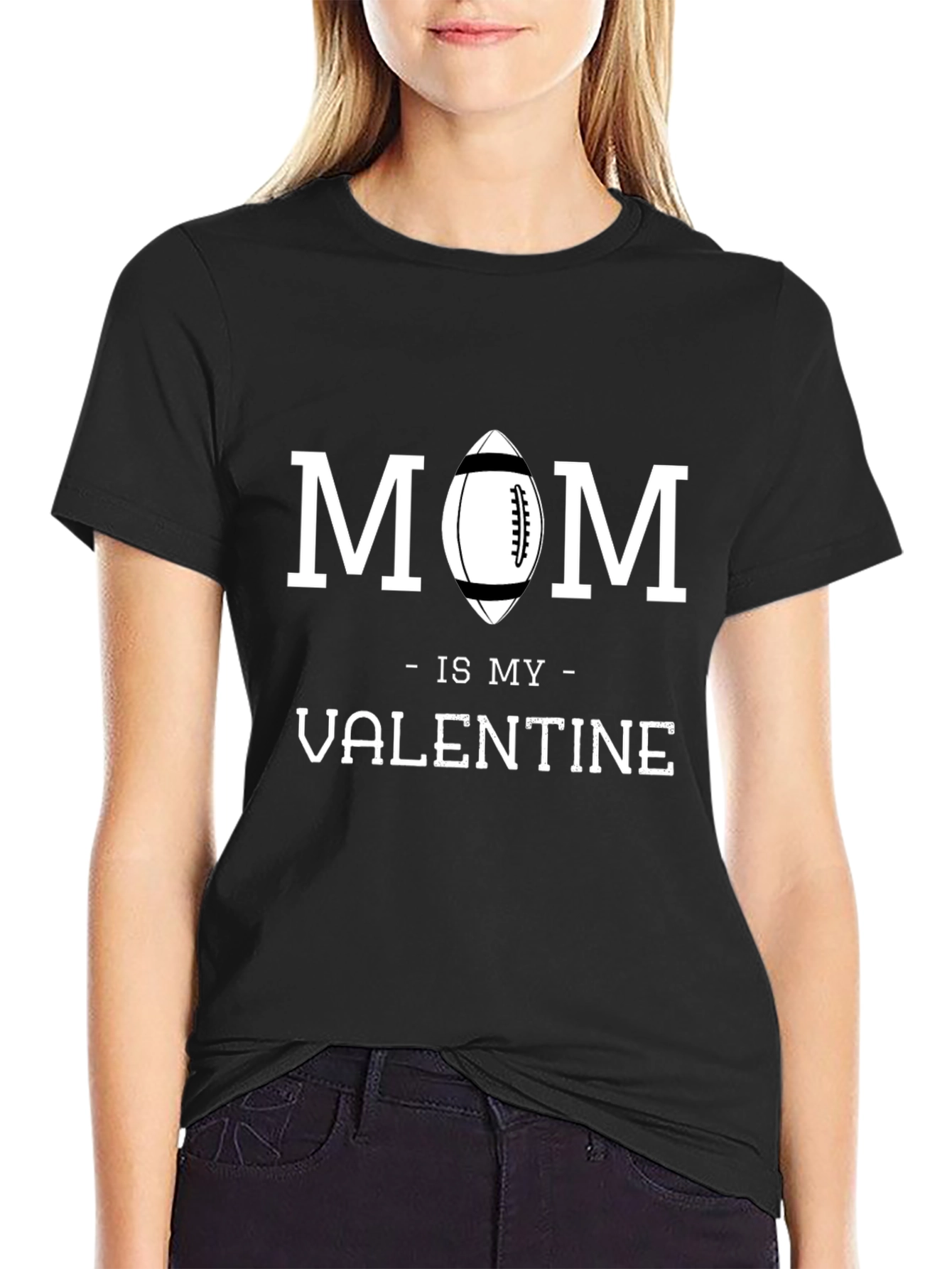 Mom is My Valentine Football Graphic T-Shirt