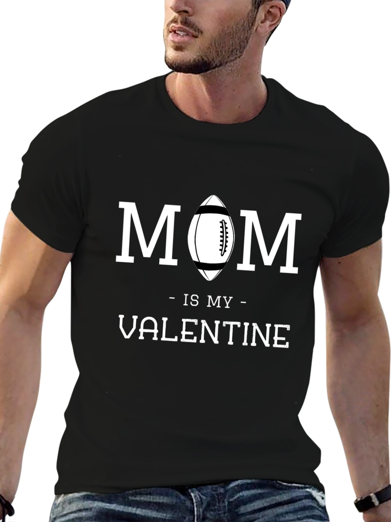 Mom is My Valentine Football Graphic T-Shirt
