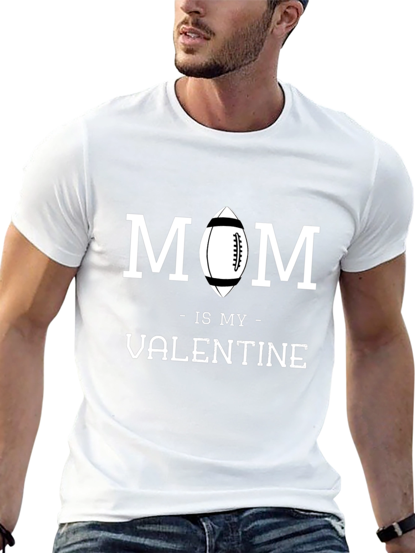 Mom is My Valentine Football Graphic T-Shirt