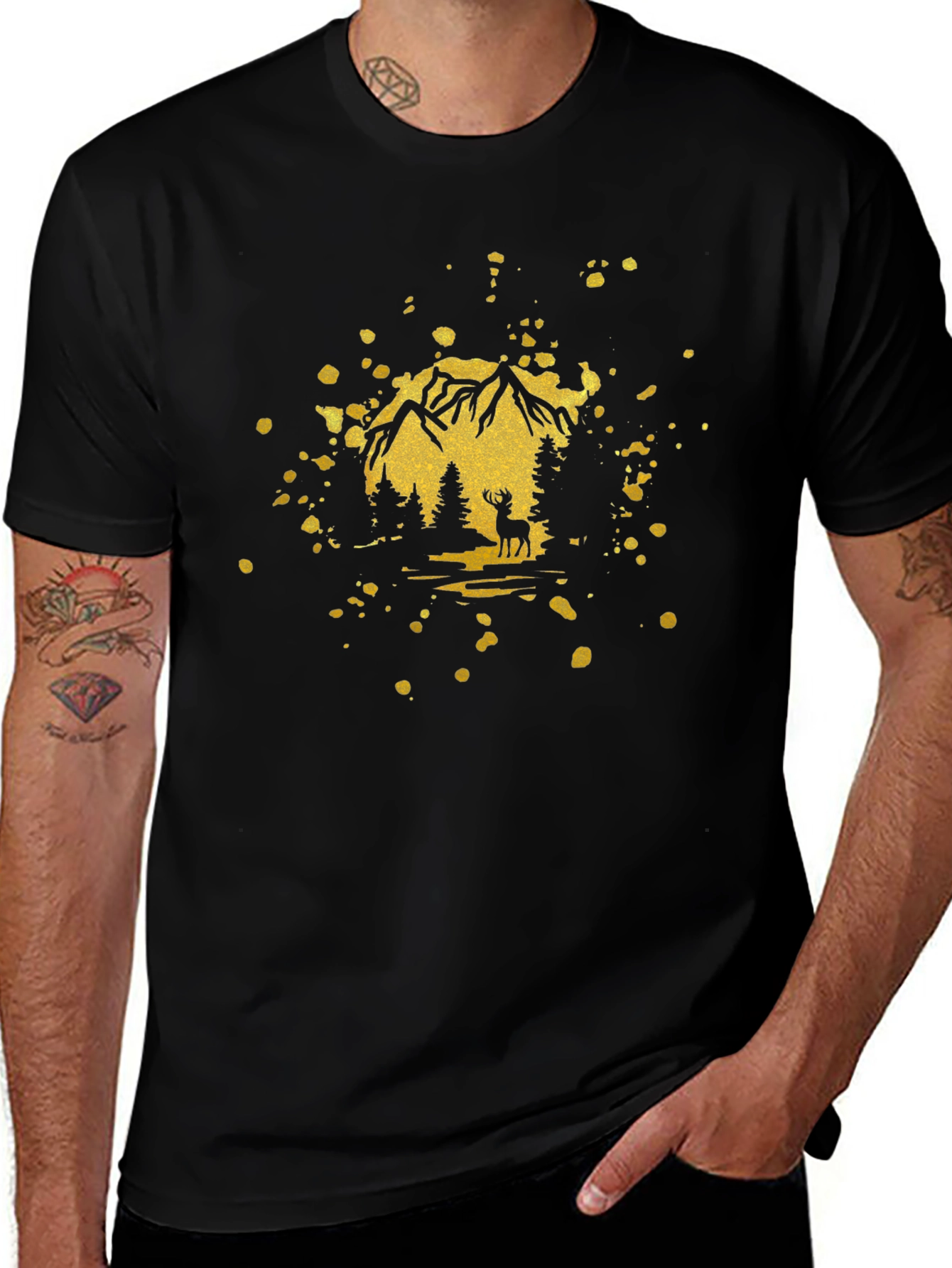Mountain Deer Graphic Tee - Black