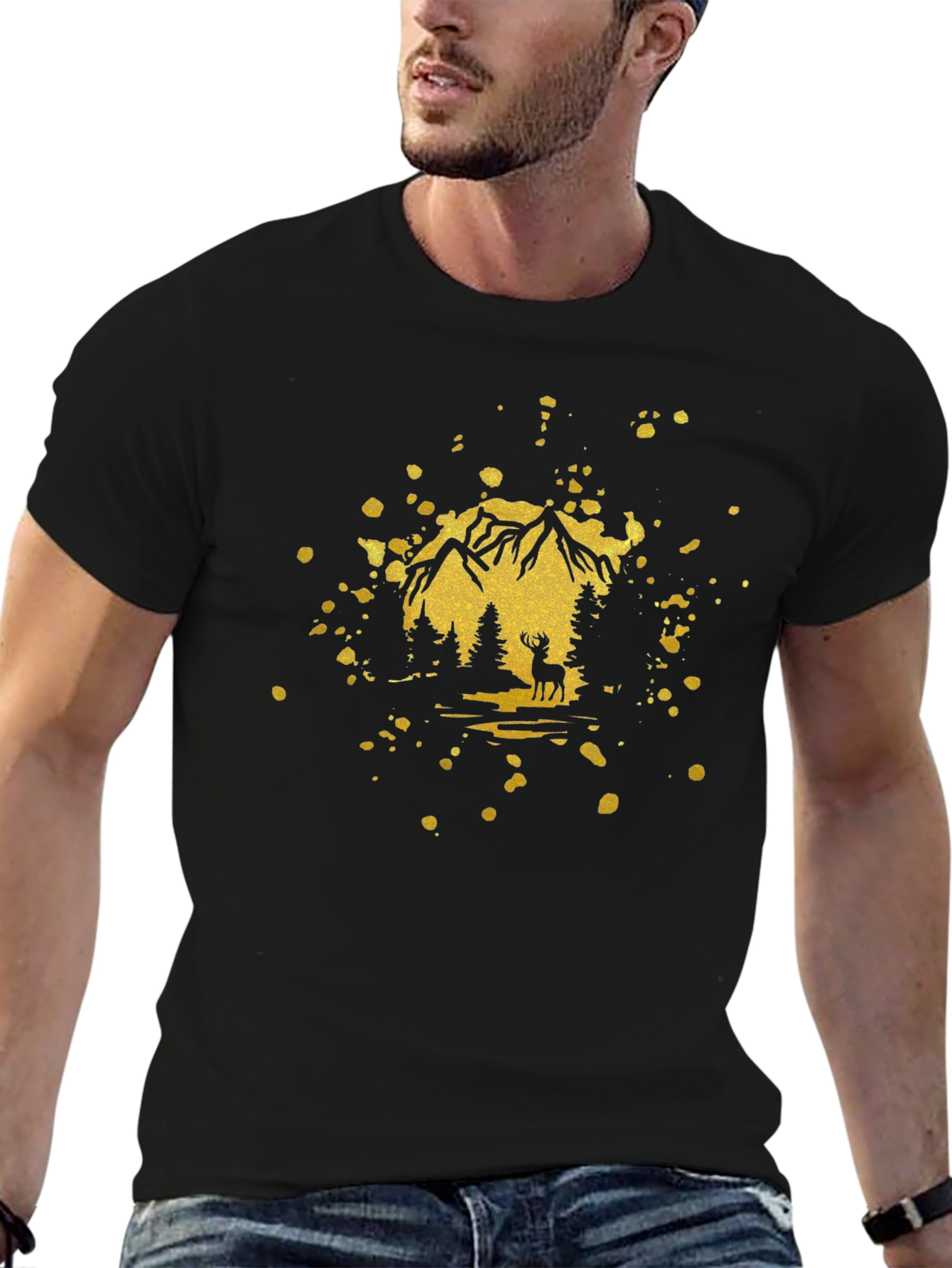 Mountain Deer Graphic Tee - Black
