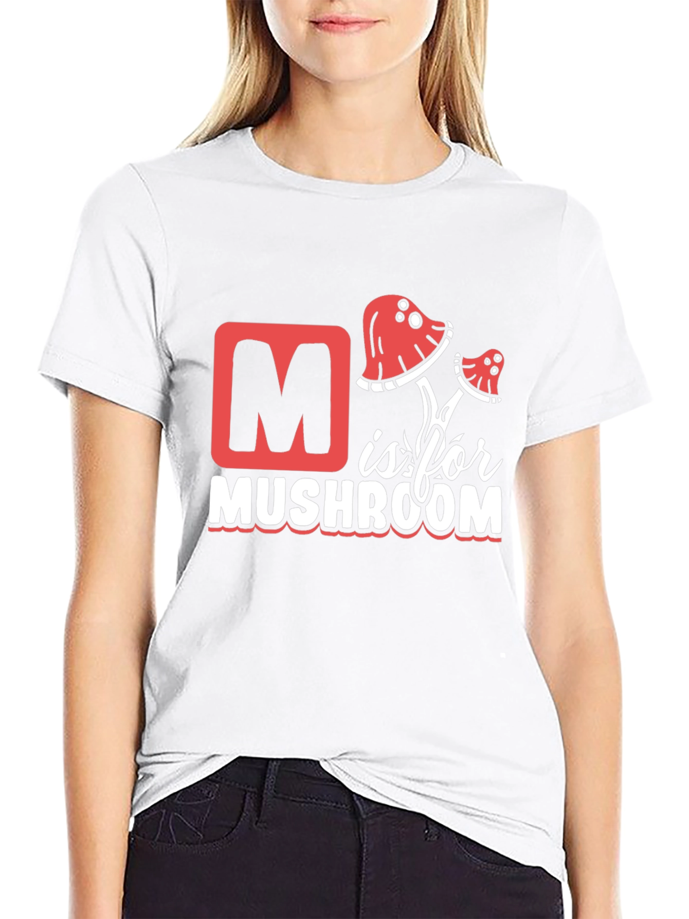 M is for Mushroom Black T-Shirt