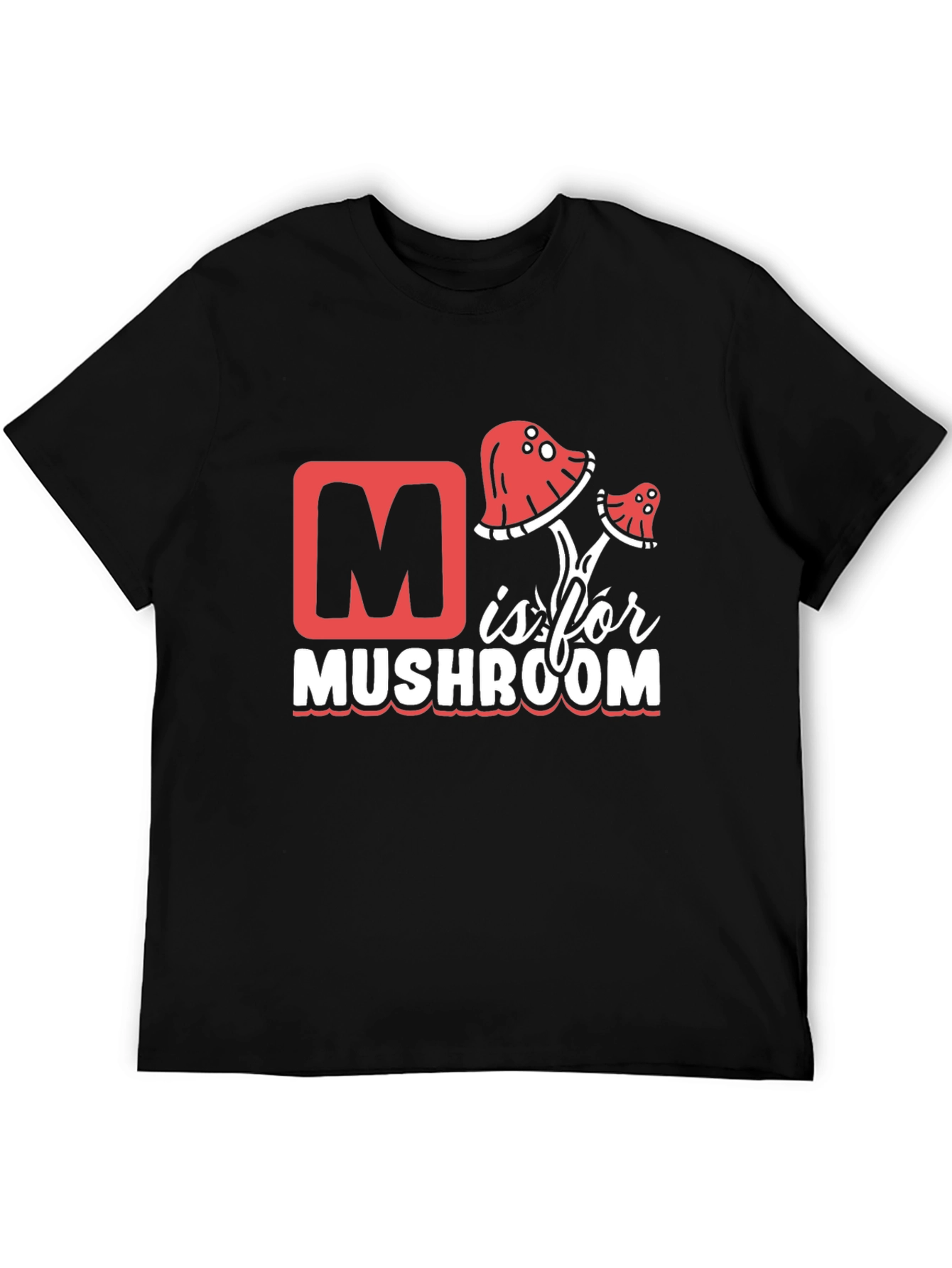 M is for Mushroom Black T-Shirt