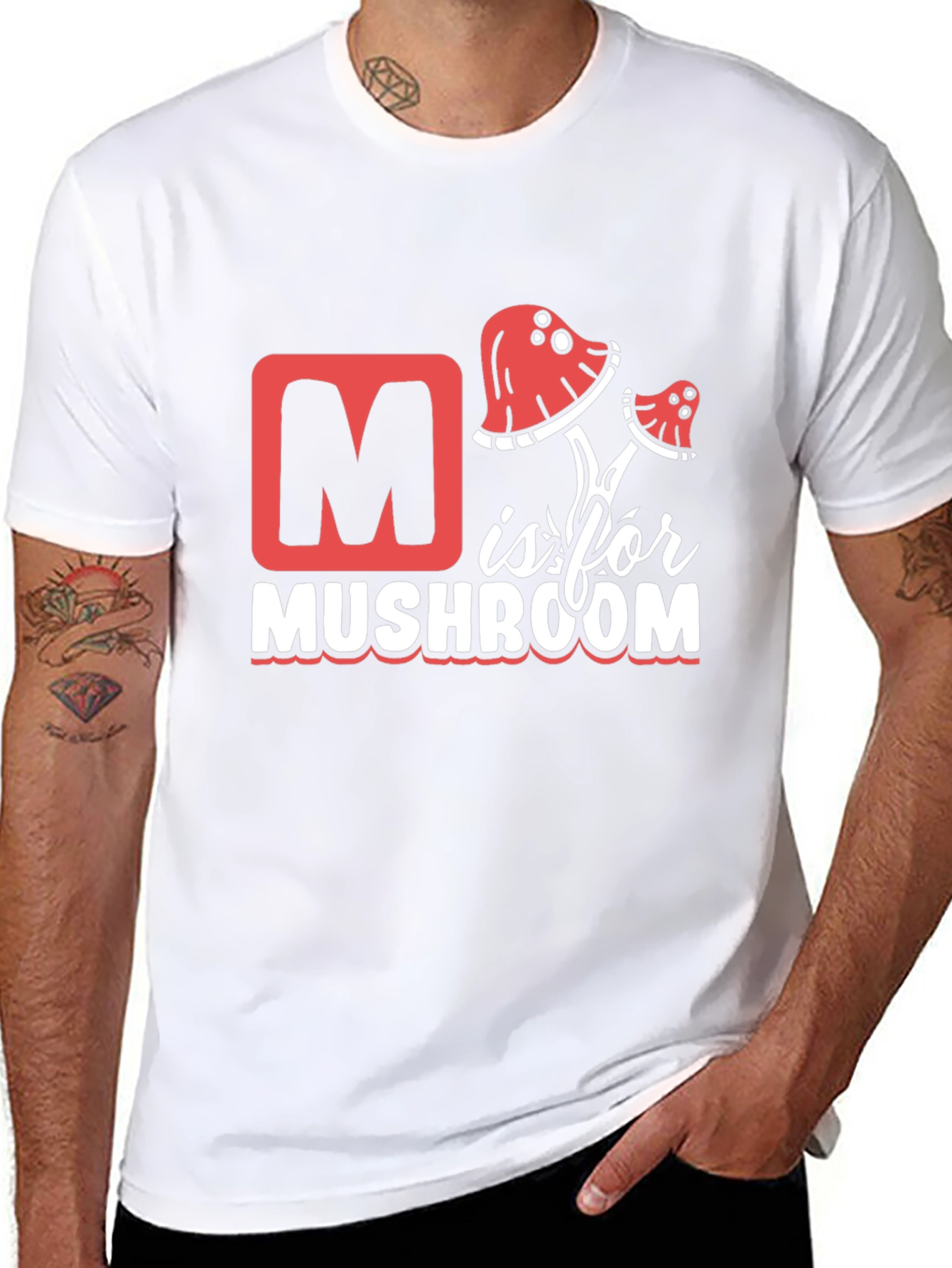 M is for Mushroom Black T-Shirt