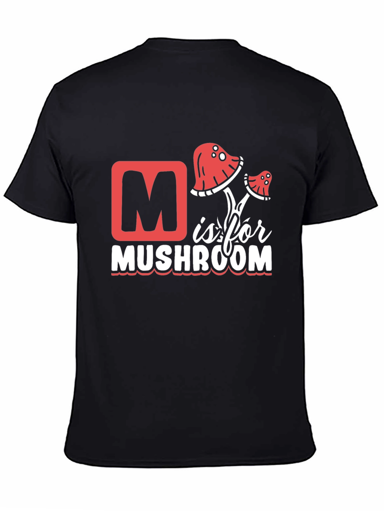 M is for Mushroom Black T-Shirt