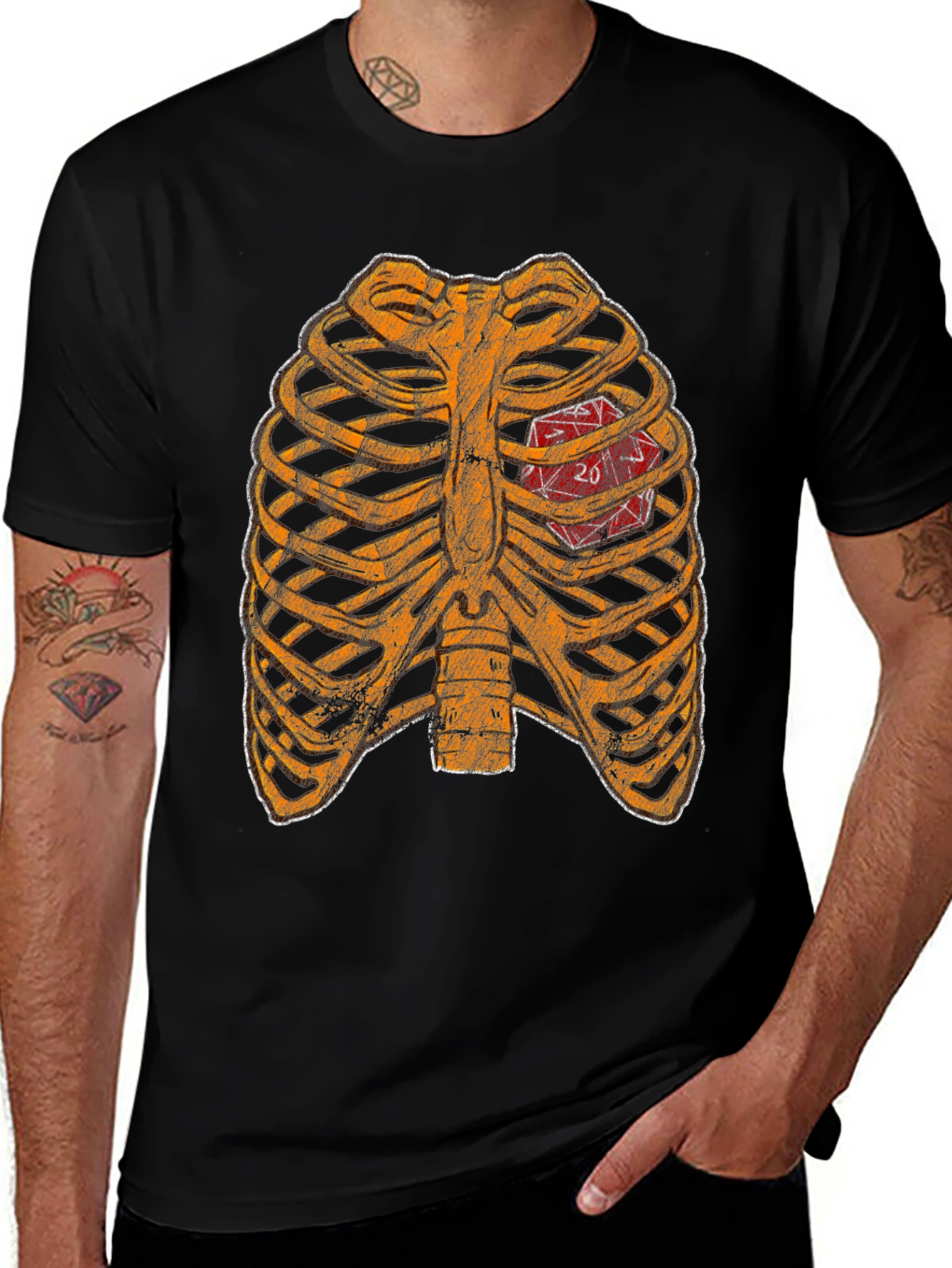 D20 Heartbeat T-Shirt - Gamer Ribcage Graphic Tee