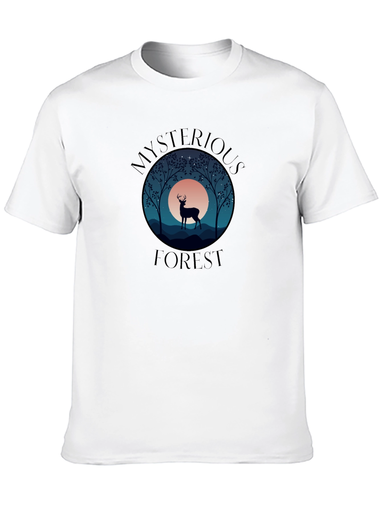 Mysterious Forest Deer Graphic T-Shirt - Black