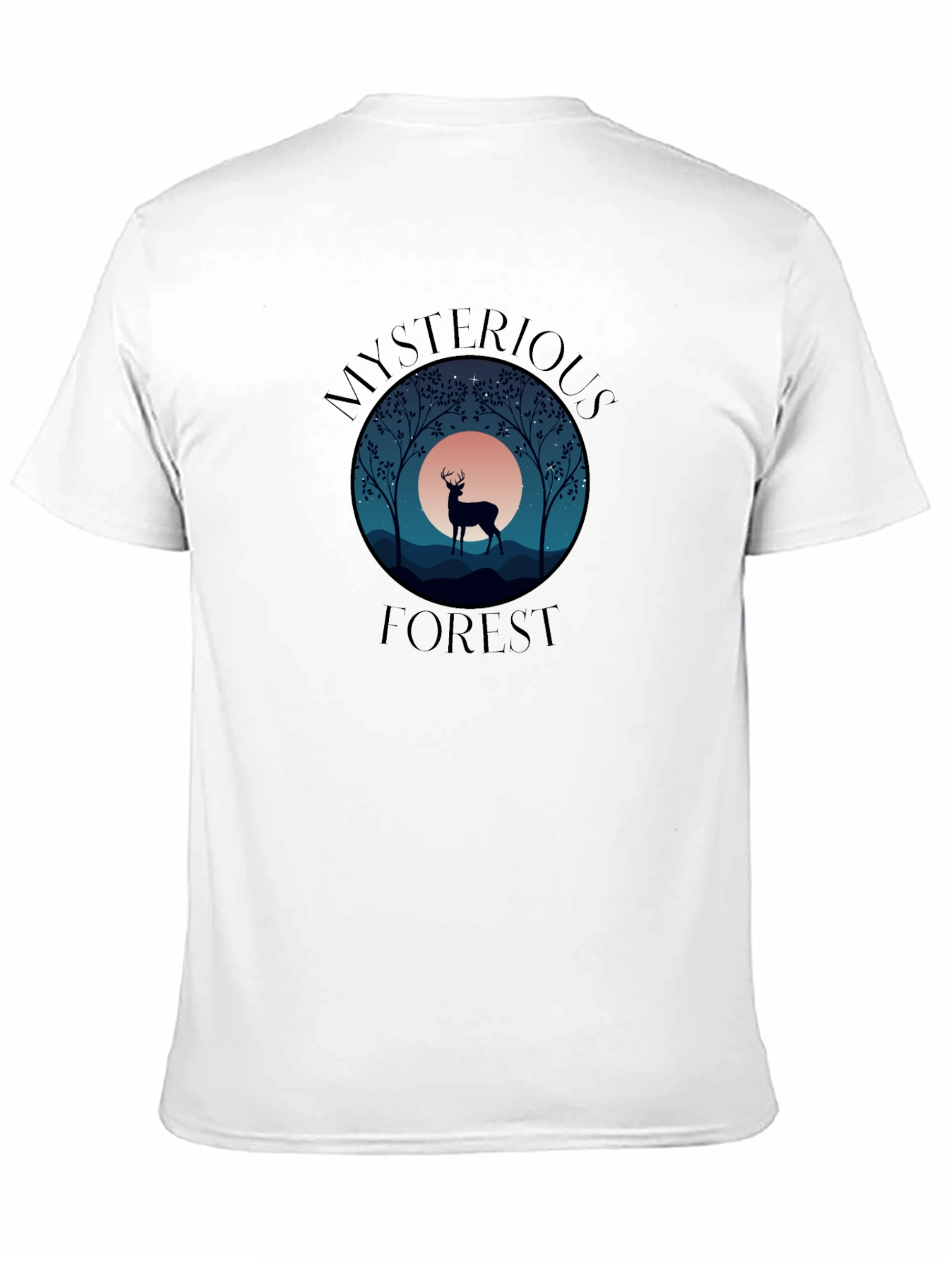 Mysterious Forest Deer Graphic T-Shirt - Black