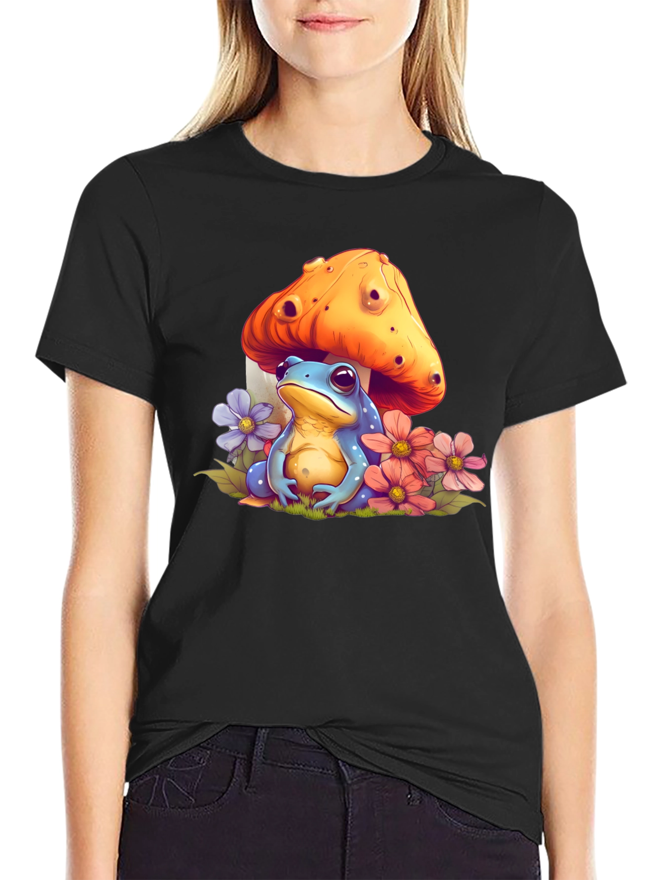 Frog Mushroom Black T-Shirt