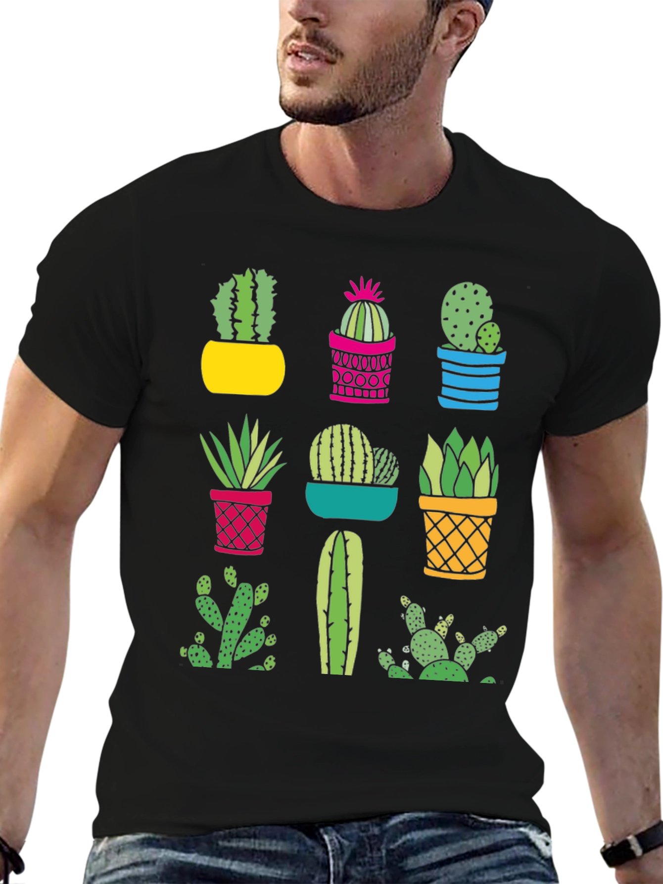 Cactus Graphic Print Crew Neck T-Shirt