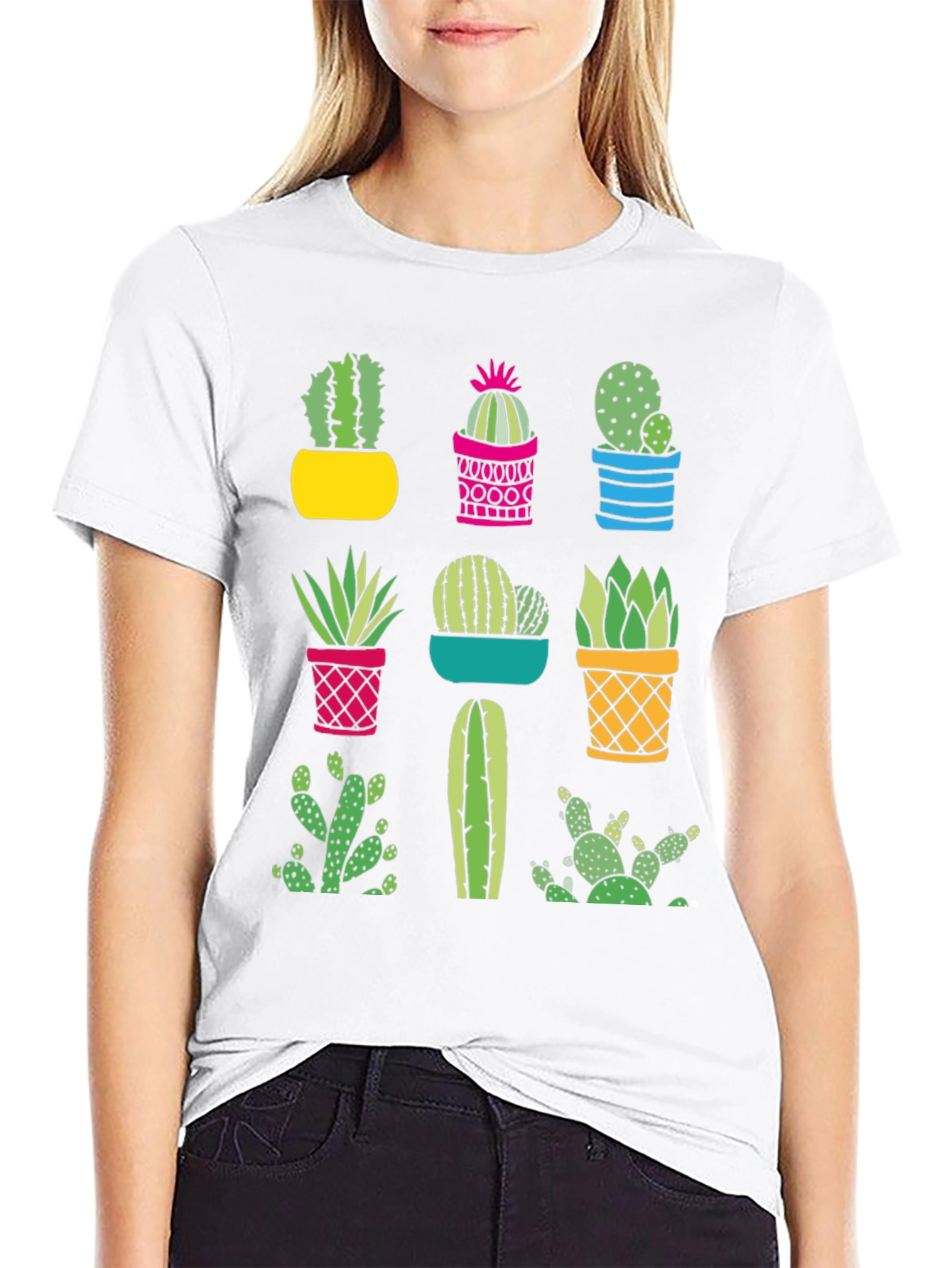 Cactus Graphic Print Crew Neck T-Shirt