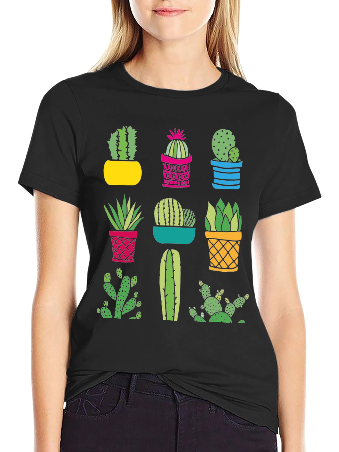 Cactus Graphic Print Crew Neck T-Shirt