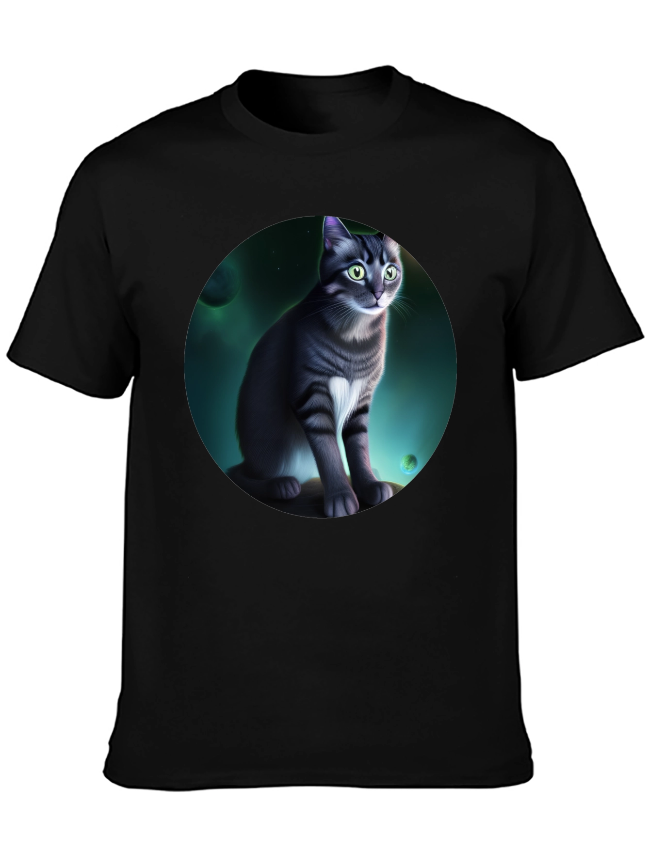 Cosmic Cat Graphic Black T-Shirt