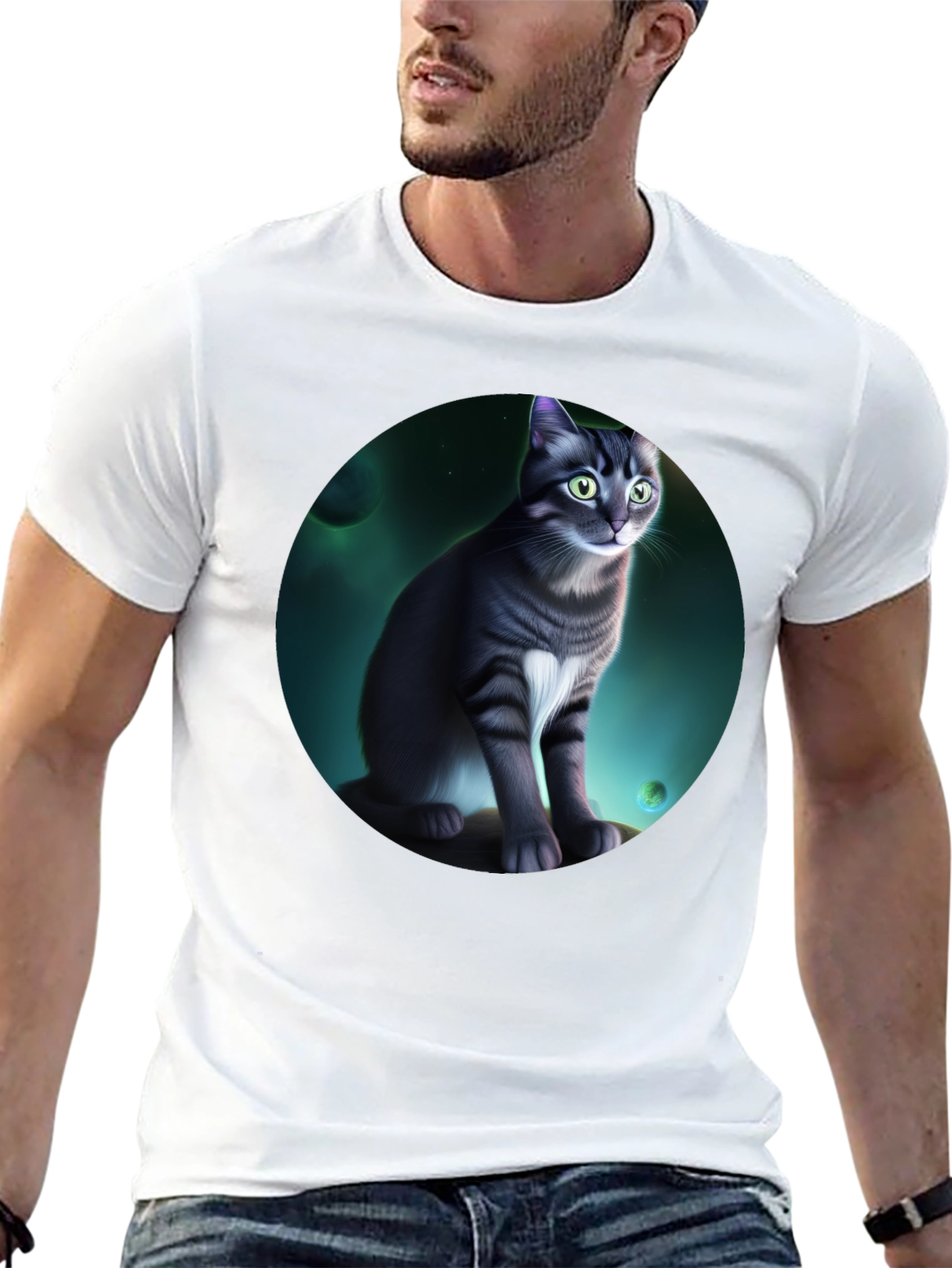 Cosmic Cat Graphic Black T-Shirt