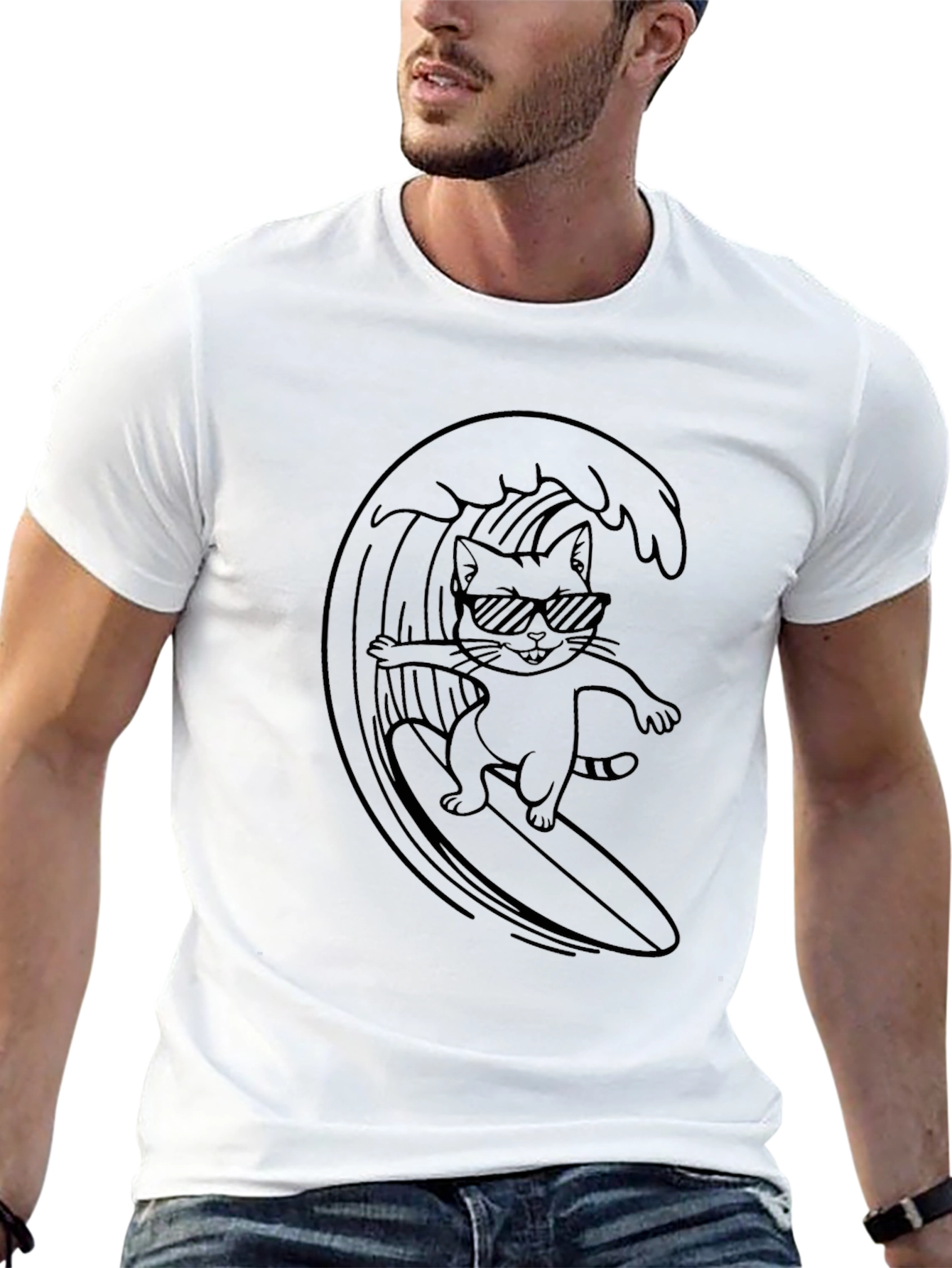 Cool Cat Surfer Graphic T-Shirt