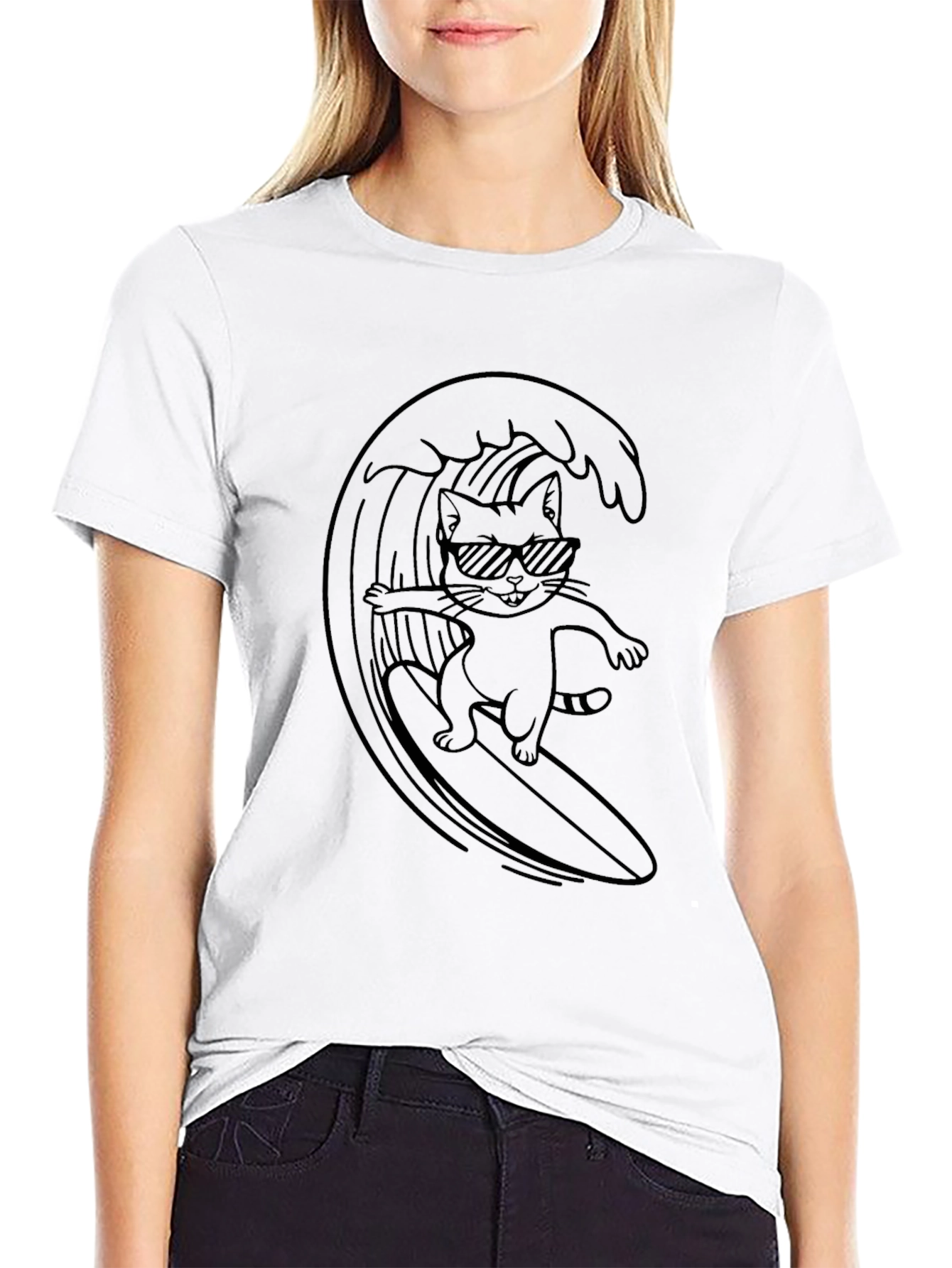 Cool Cat Surfer Graphic T-Shirt