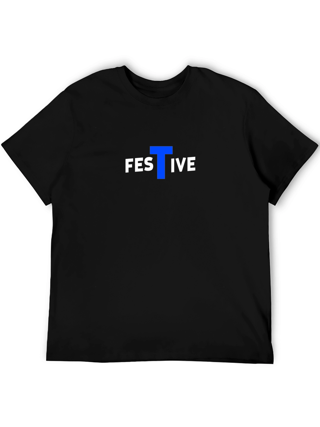 Festive Graphic Tee - Black Cotton Blend Casual T-Shirt