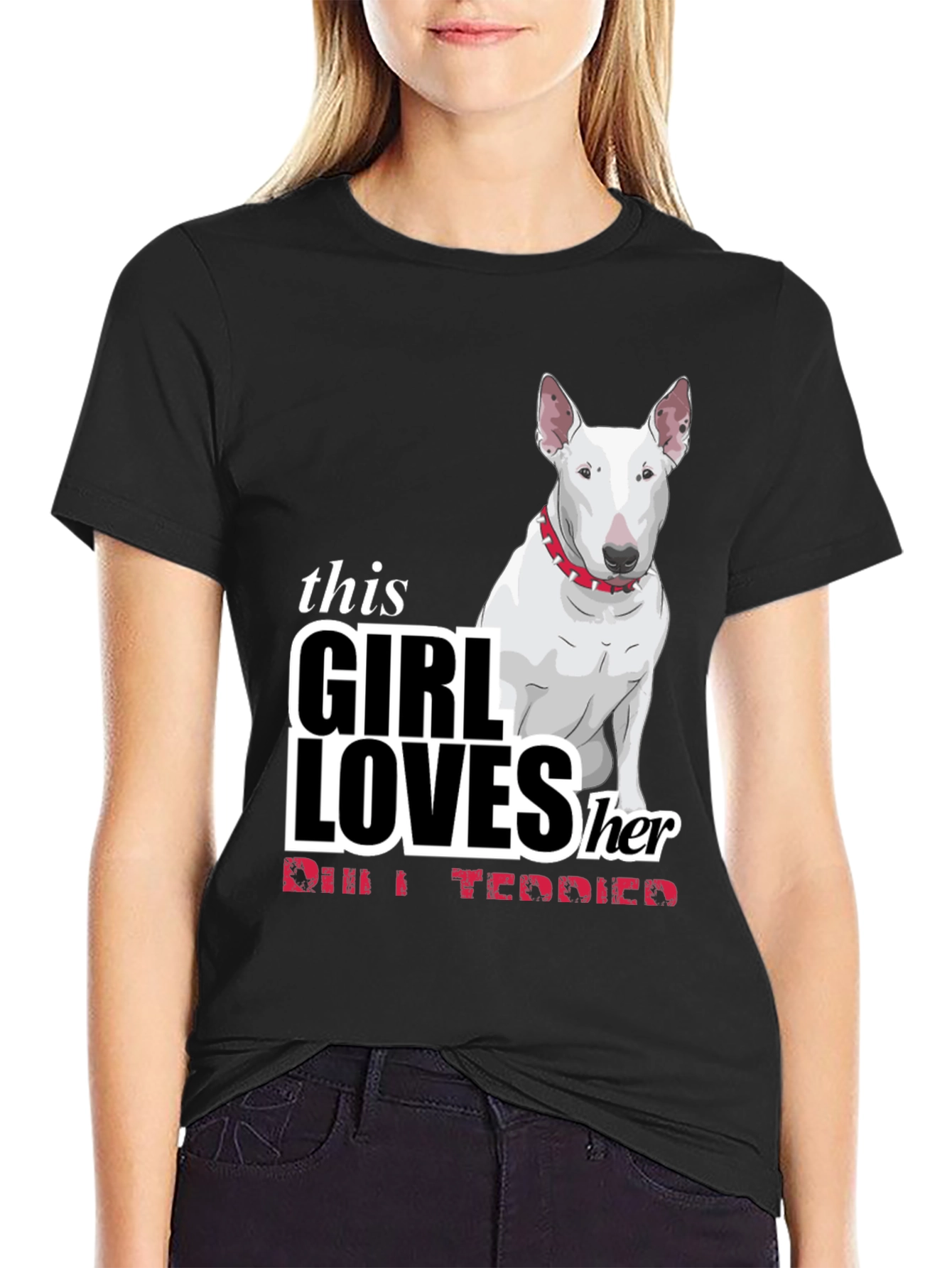 Girl Loves Bull Terrier Black T-Shirt