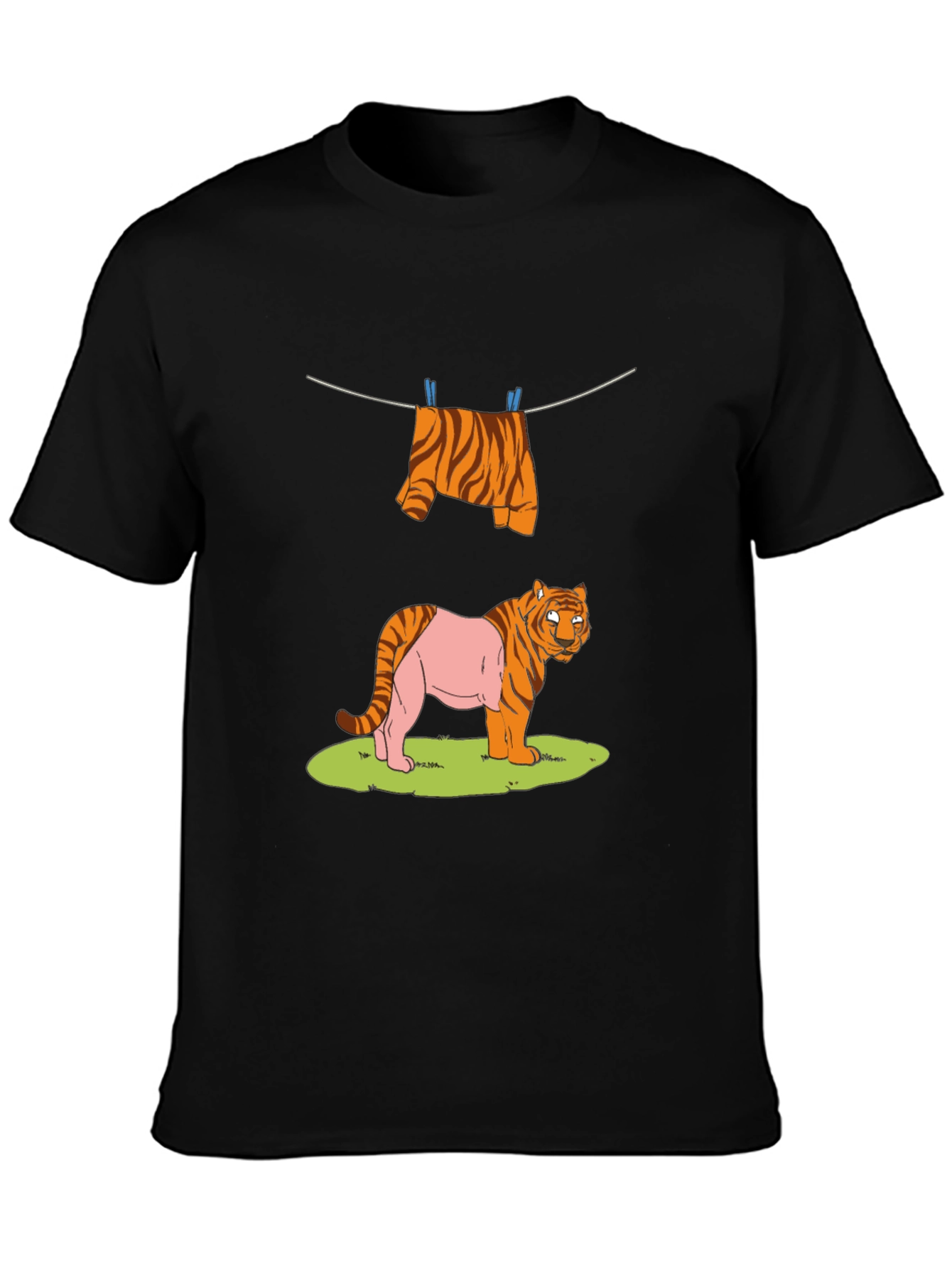 Funny Tiger Clothesline Graphic T-Shirt