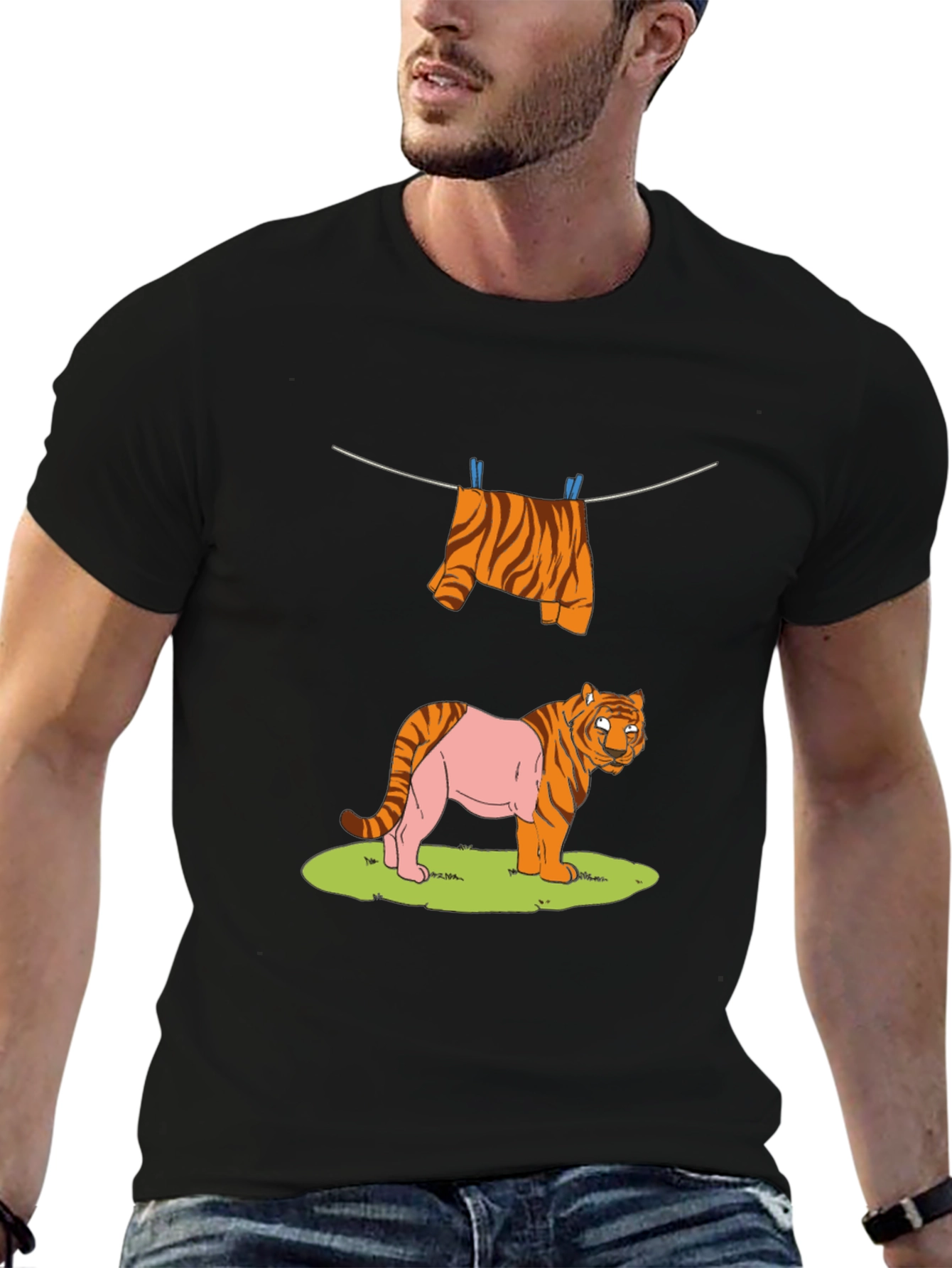 Funny Tiger Clothesline Graphic T-Shirt