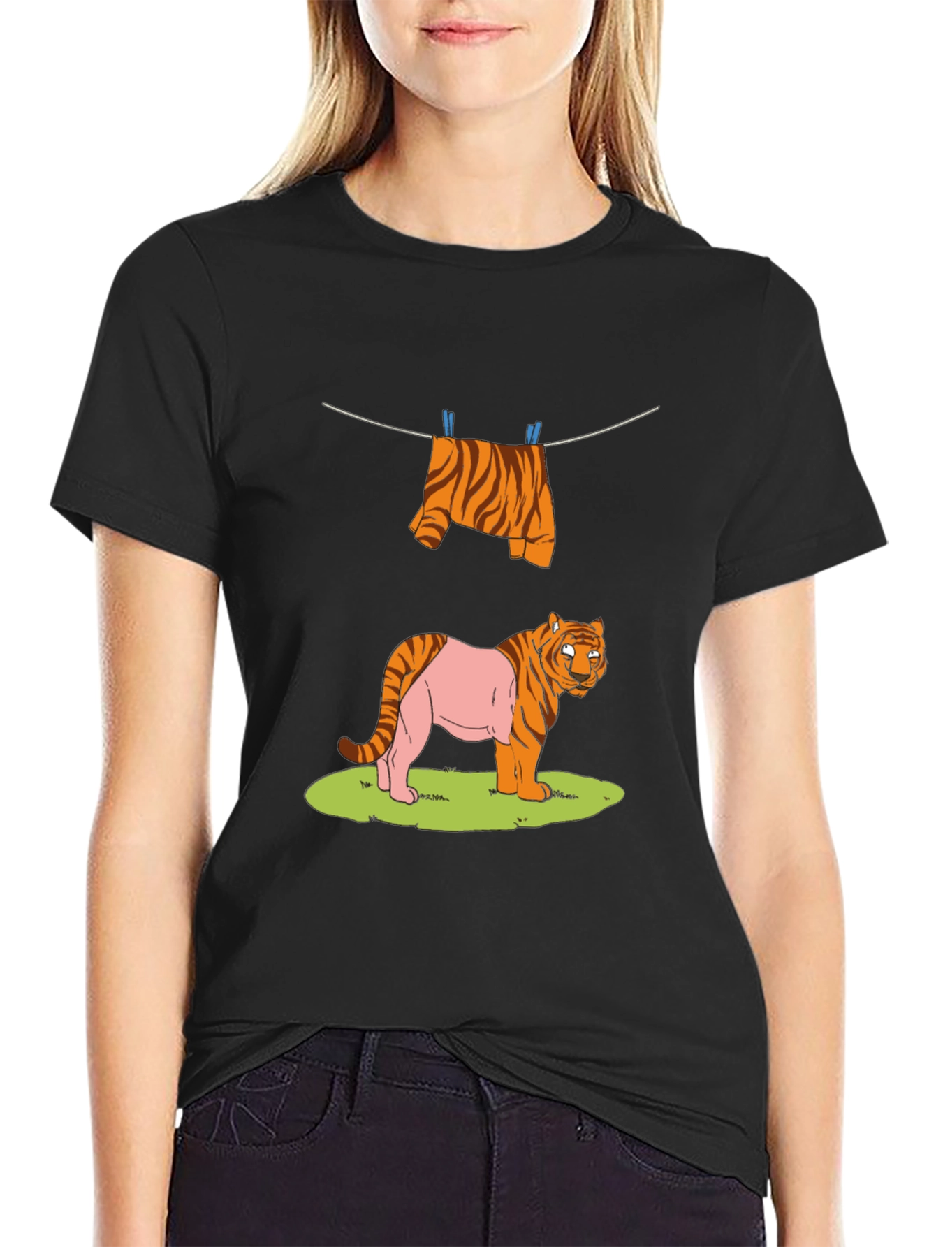 Funny Tiger Clothesline Graphic T-Shirt